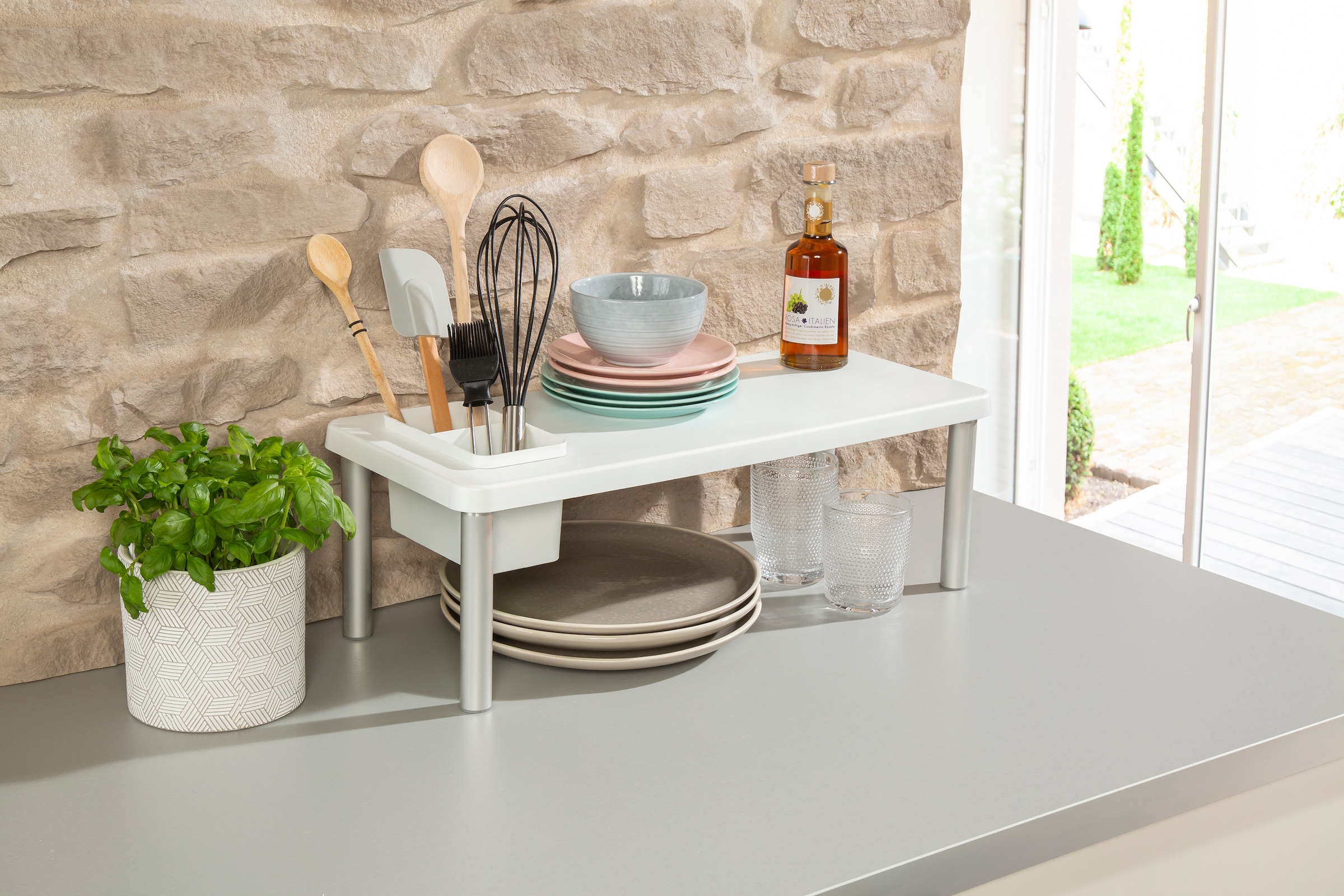 Ruco Küchenregal mit Besteckkorb, Aluminium/Kunststoff