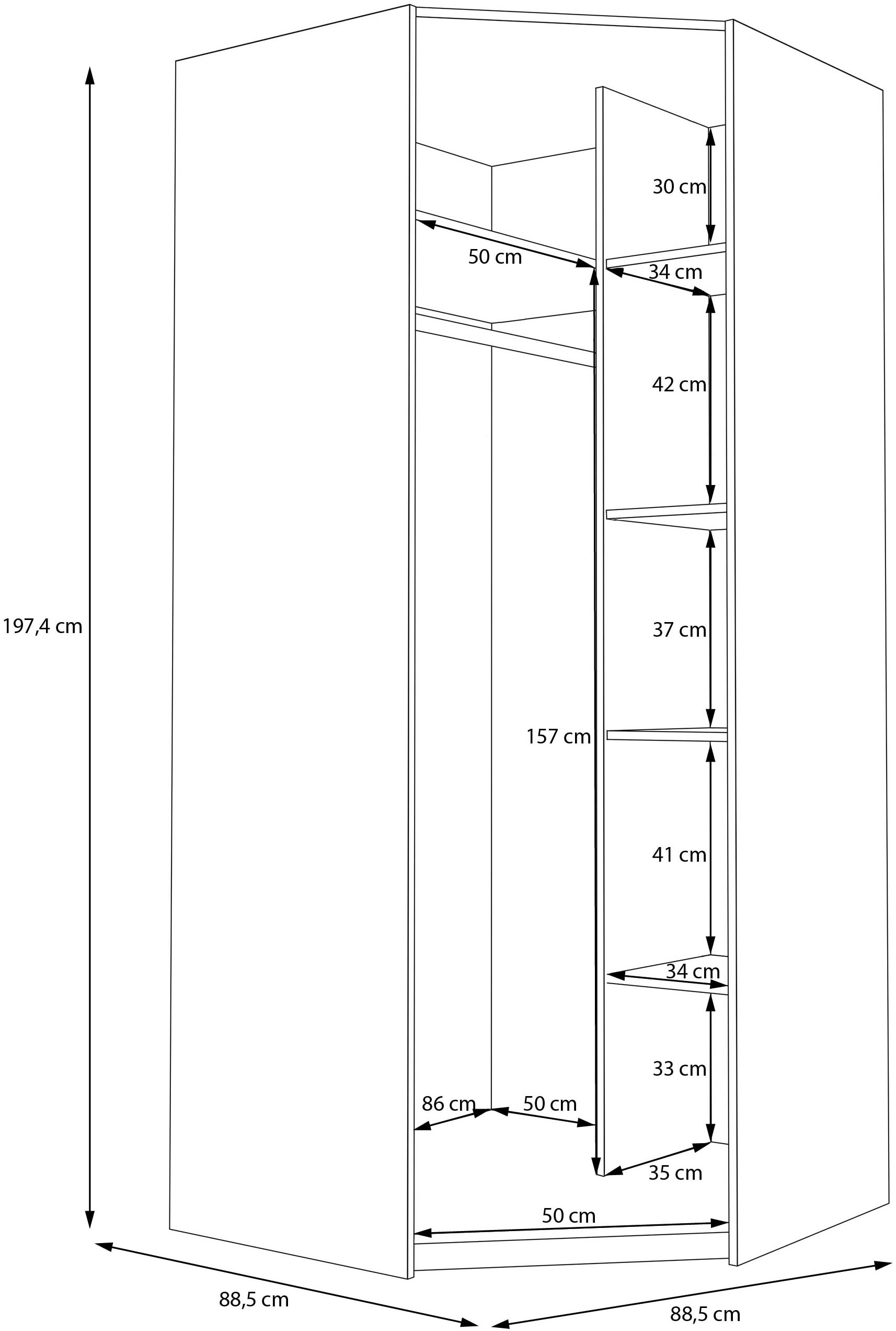 FORTE Eckkleiderschrank »Oak Squere« B/H/T 88,5/197,4/88,5 cm Eckschrank, Softclose, inklusive Beleuchtung
