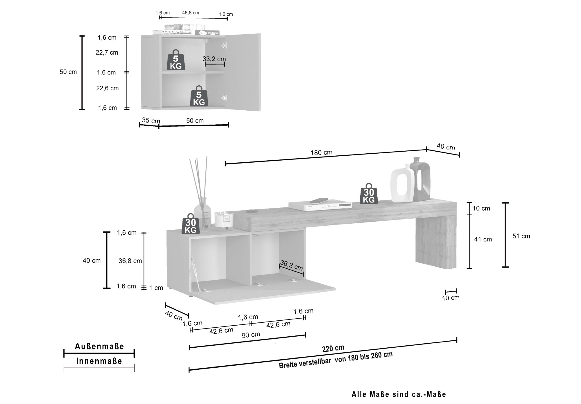 OTTO home TV-Wand »Chronos TV-Set, Wohnwand – Elemente frei platzierbar, Made in Italy« Set, 2-er set, 2 Stk. tlg.