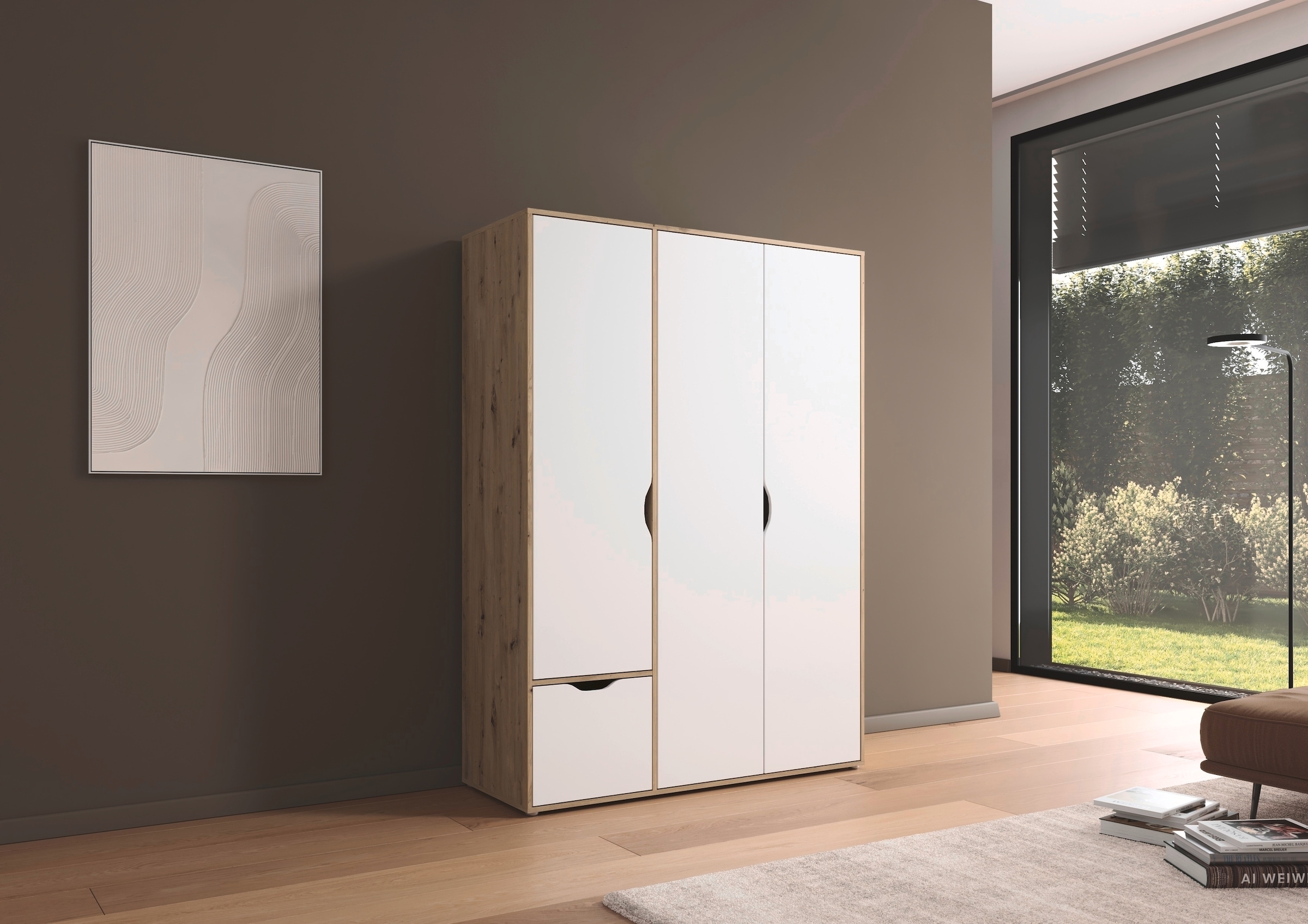 rauch Drehtürenschrank »Kleiderschrank Schrank Garderobe Wäscheschrank NARAI mit Schubladen« in 3 verschiedenen Ausstattungen BASIC/CLASSIC/PREMIUM,  Griffausfräsungen für eine grifflose Optik TOPSELLER MADE IN GERMANY