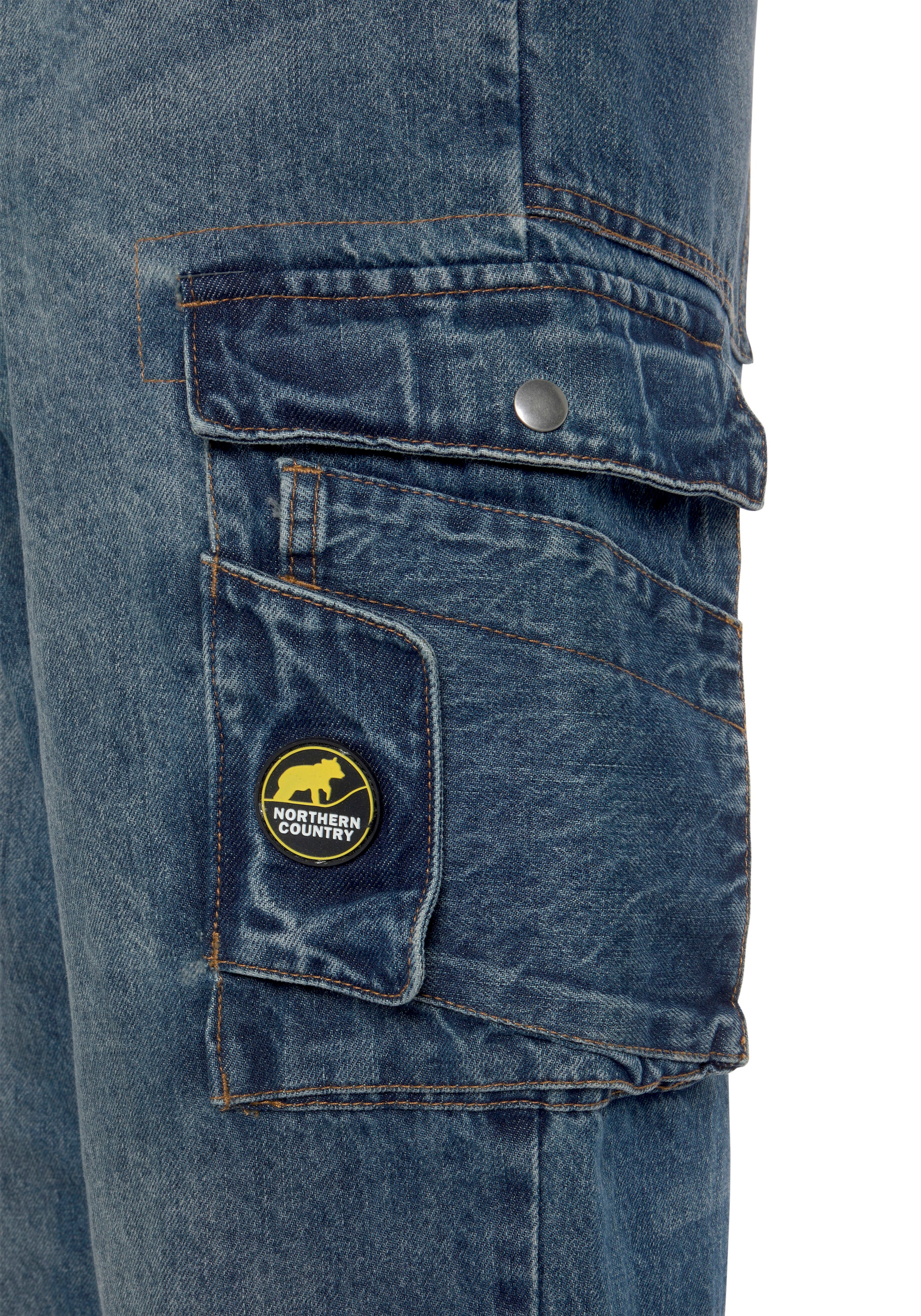 robuster mit Jeans«, comfort Northern Jeansstoff, Baumwolle, mit Country online fit), 100% bei kaufen praktischen Taschen OTTO Arbeitshose Bund, 9 dehnbarem (aus »Multipocket
