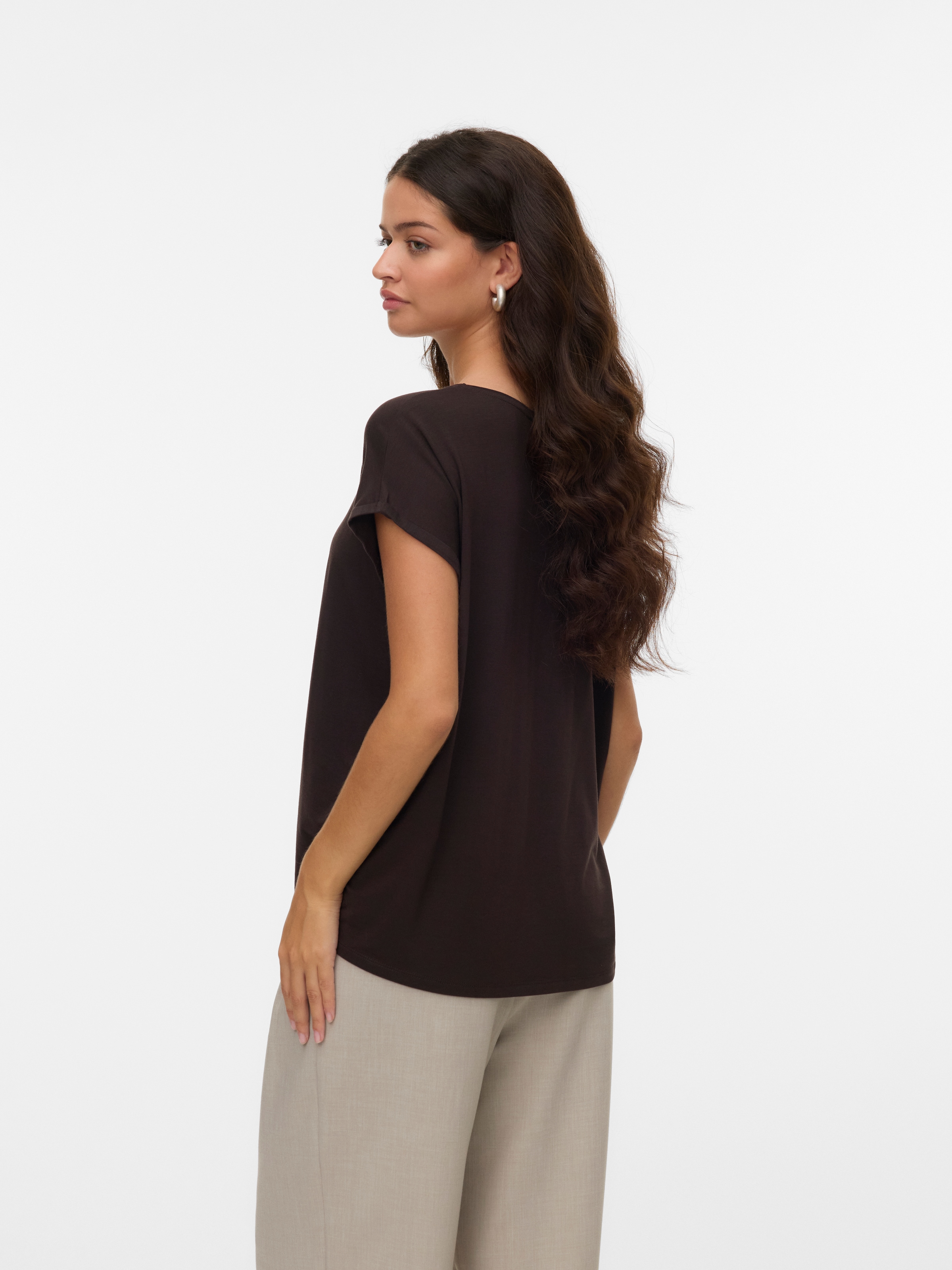 Vero Moda Rundhalsshirt »VMAVA PLAIN SS TOP GAJRS NOOS« Materialmix, regular fit