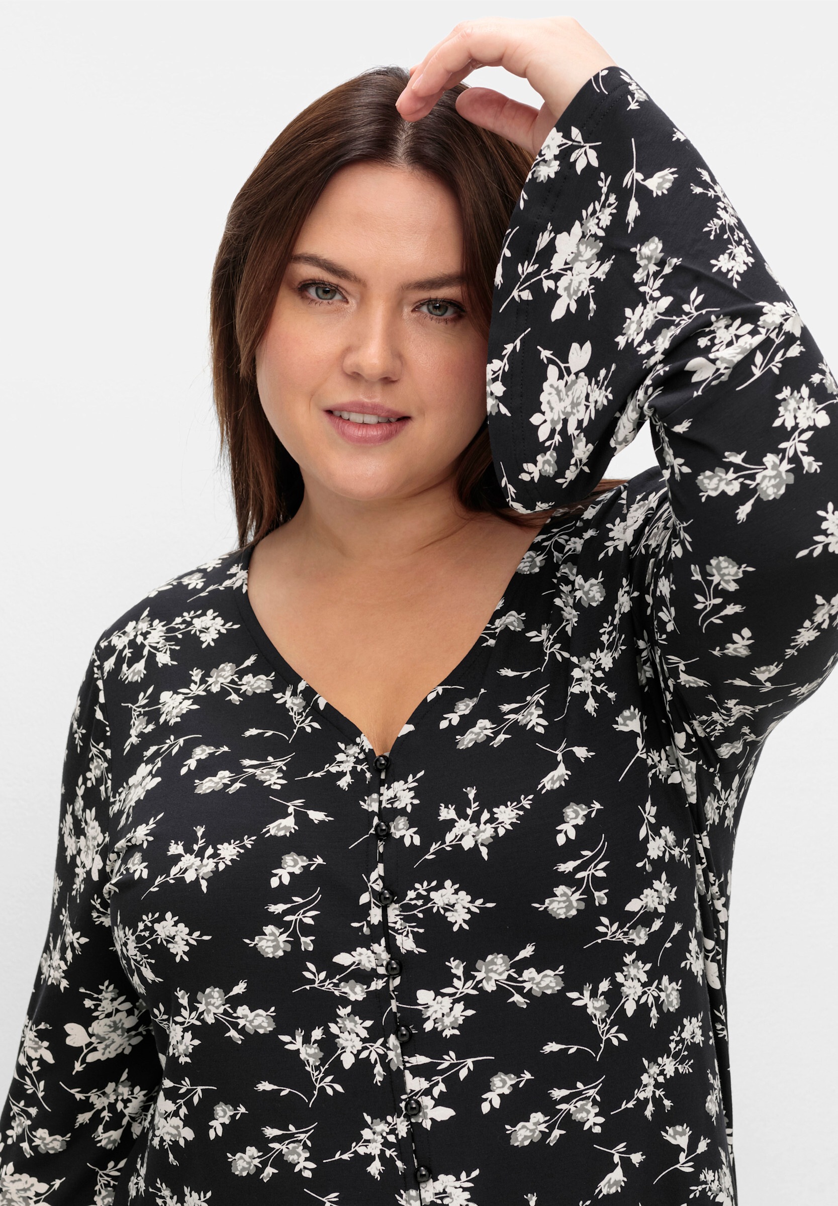 sheego by Joe Browns T-Shirt »Langarmshirt Langarmshirt mit Biesen und Volantärmeln«
