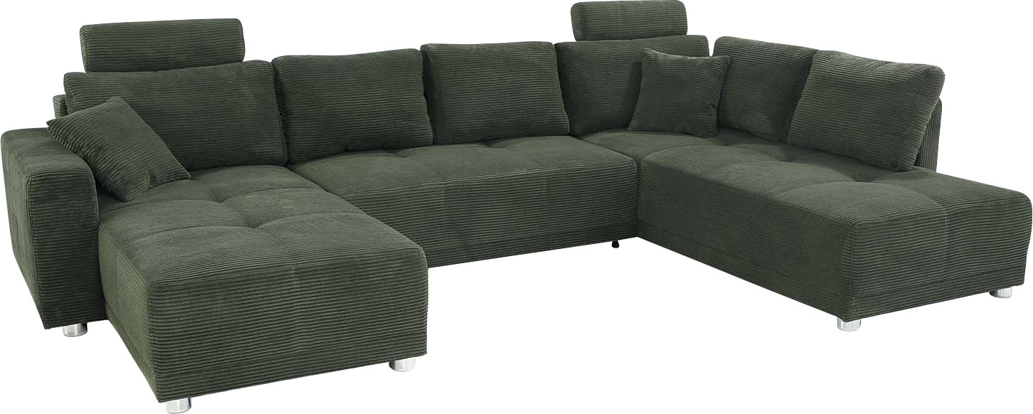 Jockenhöfer Gruppe Wohnlandschaft »Orlando U-Form, B: 337 cm« mit Bettfunktion, Bettkasten, 2 Kopfstützen & 2 Zierkissen, Federkern