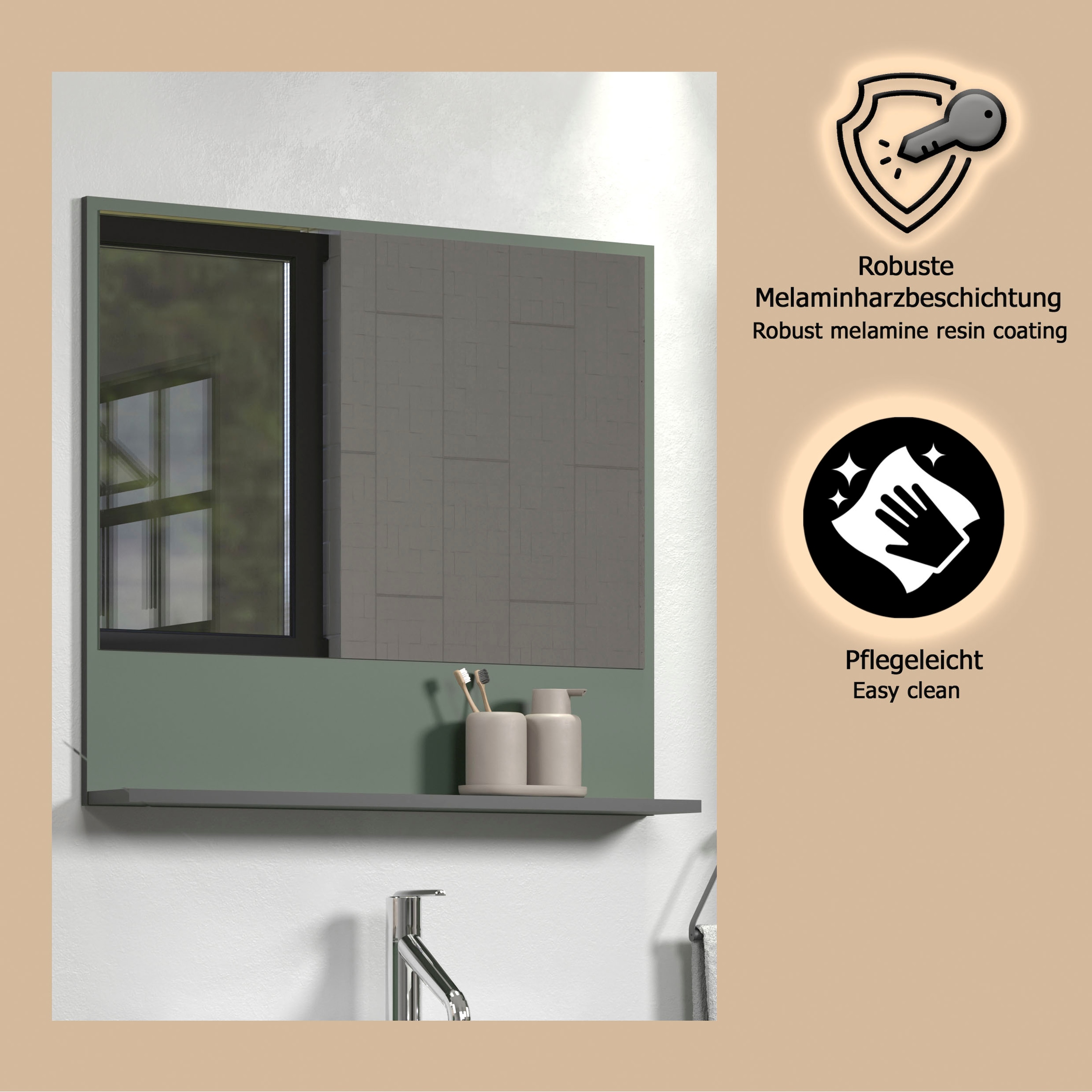 welltime Badspiegel »Amrum« Wandspiegel mit Ablage - (B/T/H) wahlweise 60 bis 80/14/74 cm