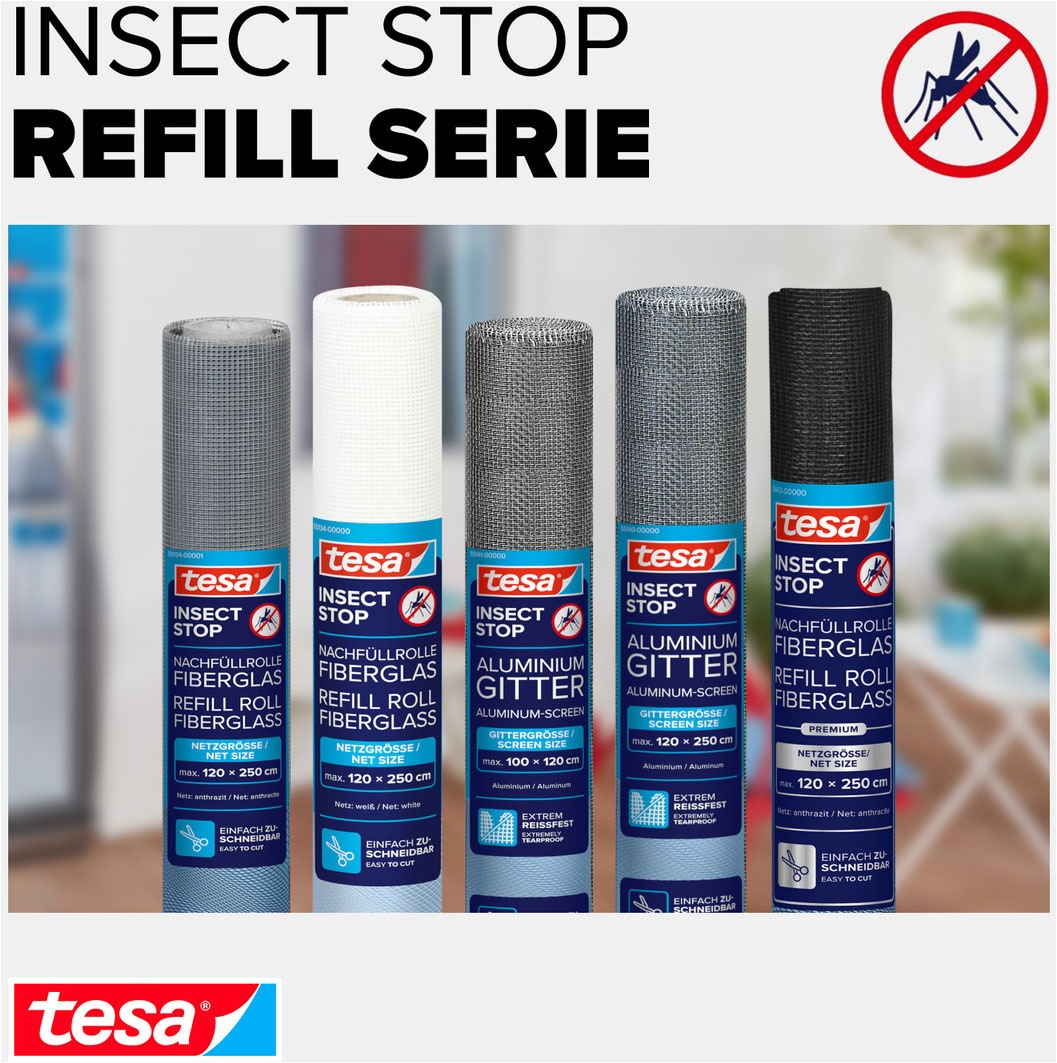tesa Fliegengitter-Gewebe »Insect Stop Alu-Gitter Ersatzrolle für Fliegengitter - 1.2 m x 2.5 m« Packung, Nachfüllrolle, 1 Stk. tlg. Mückennetz als Ersatzgitter für Fenster & Türen