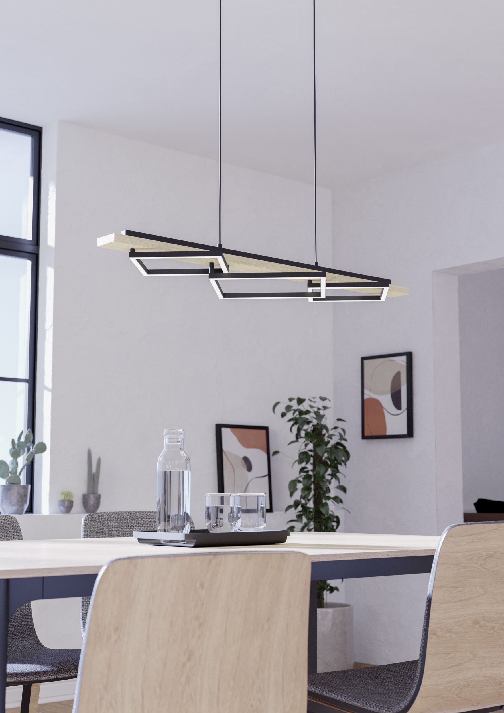 EGLO Hängeleuchte »BOYAL Pendellampe - Stahl, Holz - LED;LED - 2X13W;1X16W - IP20« LED-Modul 1 Stk. Warmweiß Hängelampe, Deckenlampe, Wohnzimmer, Esszimmer, L101 x B40 x H110 cm