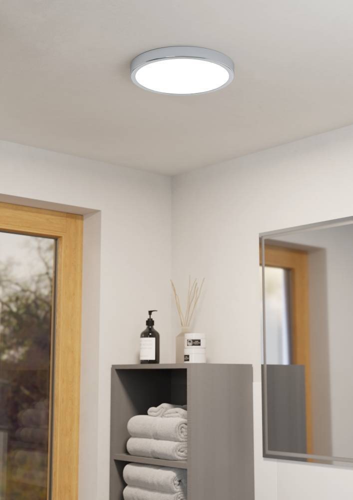 EGLO Deckenleuchte »FUEVA 5 Deckenlampe, chrom, IP44, geringe Aufbauhöhe, 20 Watt, Rund«, Leuchtmittel LED-Modul | LED fest integriert, Aufbauleuchte, Badezimmer, Bad-Deckenlampe, modern, 28,5x2,8cm