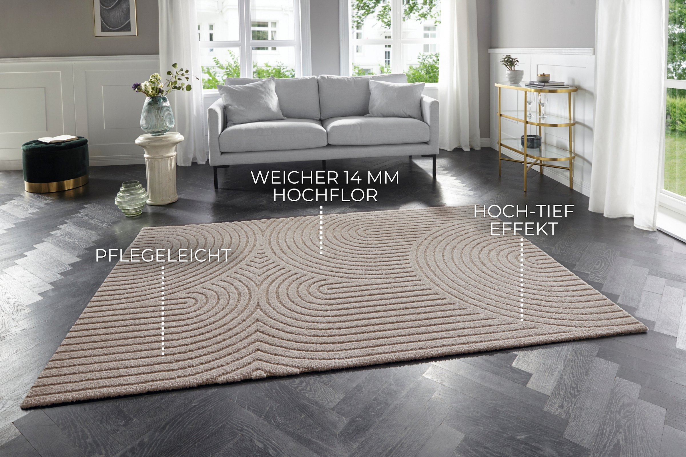 ELLE DECORATION Designteppich »Panglao«, rechteckig, softer Kurzflor, Hoch-Tief-Effekt, robust & pflegeleicht, Scandi-Look