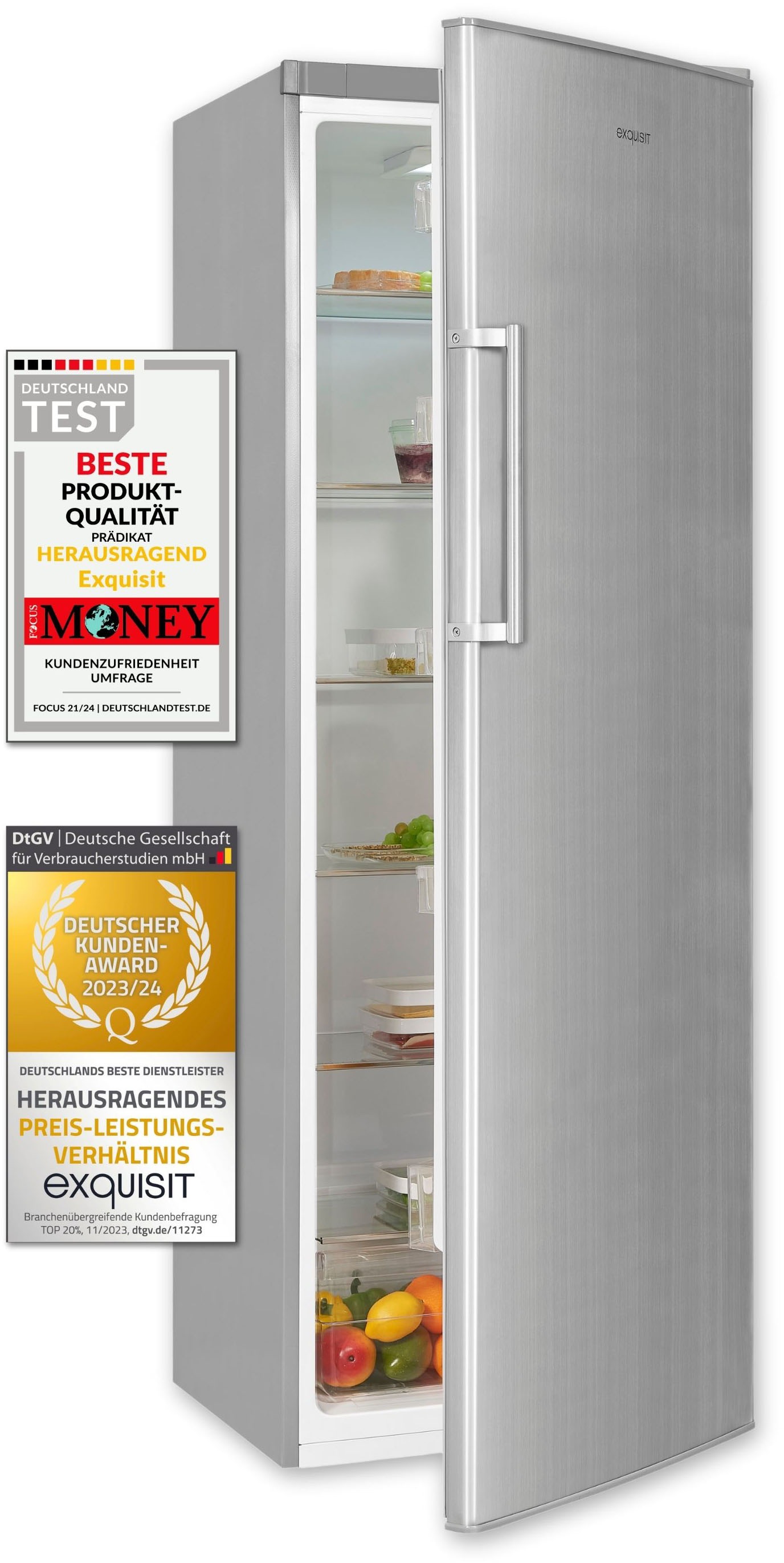 exquisit Kühlschrank »KS350-V-H-040E inoxlook«, 331 L Volumen