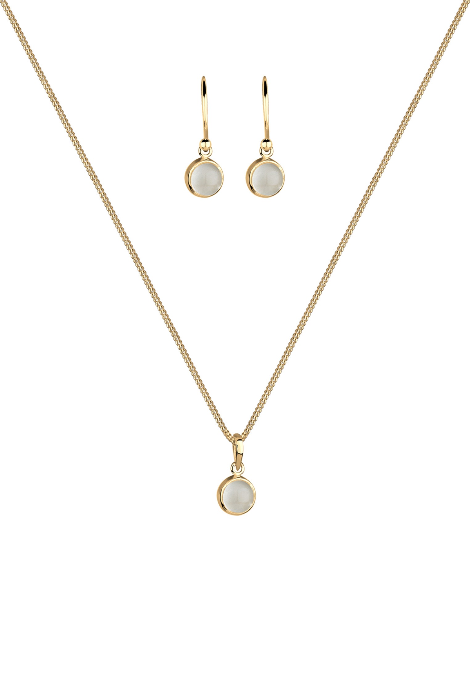 Elli Ohrring und Ketten Set »Schmuckset Mondstein Weiß 925 Sterling Silber vergoldet«