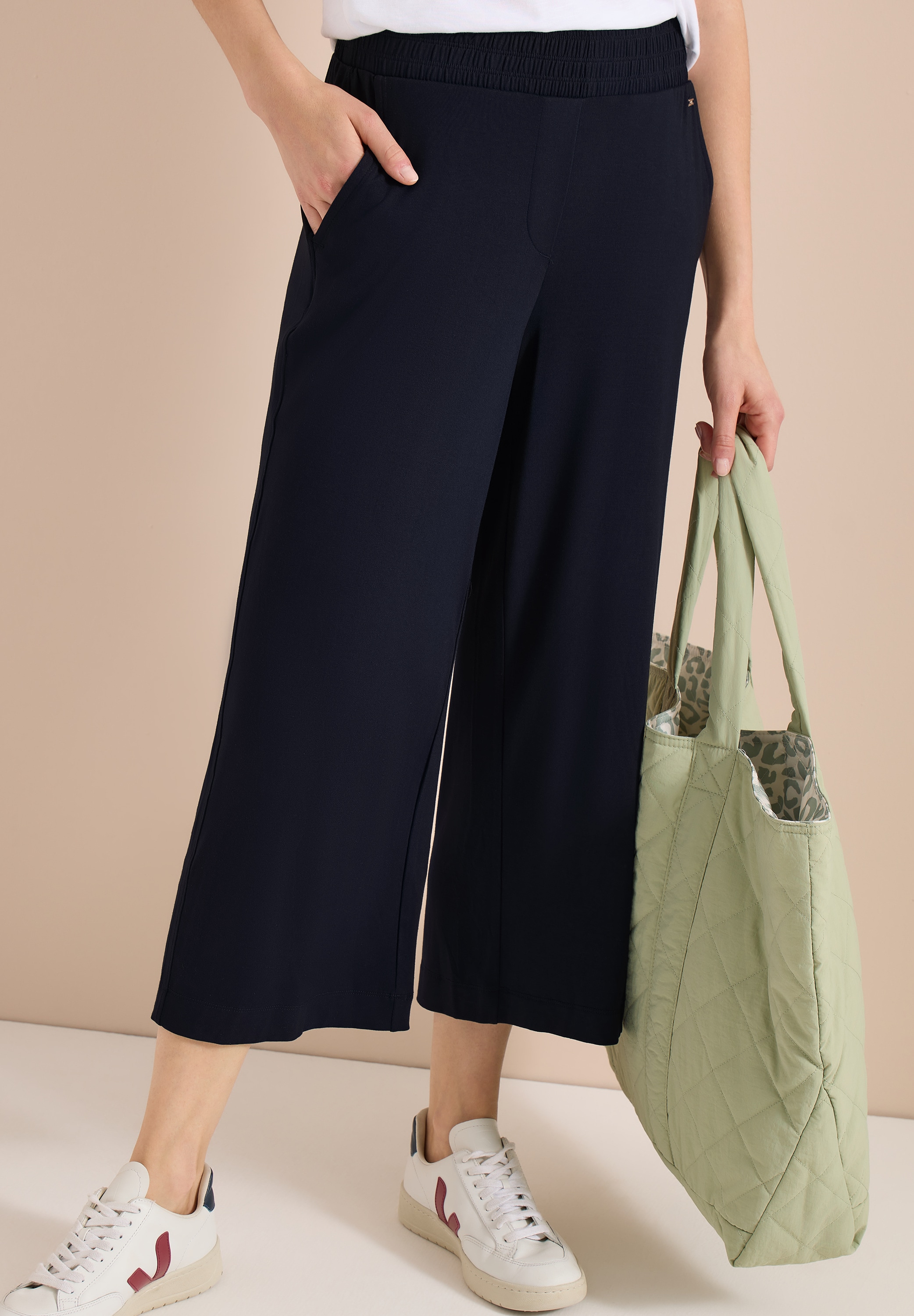 Cecil Jerseyhose  mit elastischem Schlupfbund, High-Waist, Wide Leg