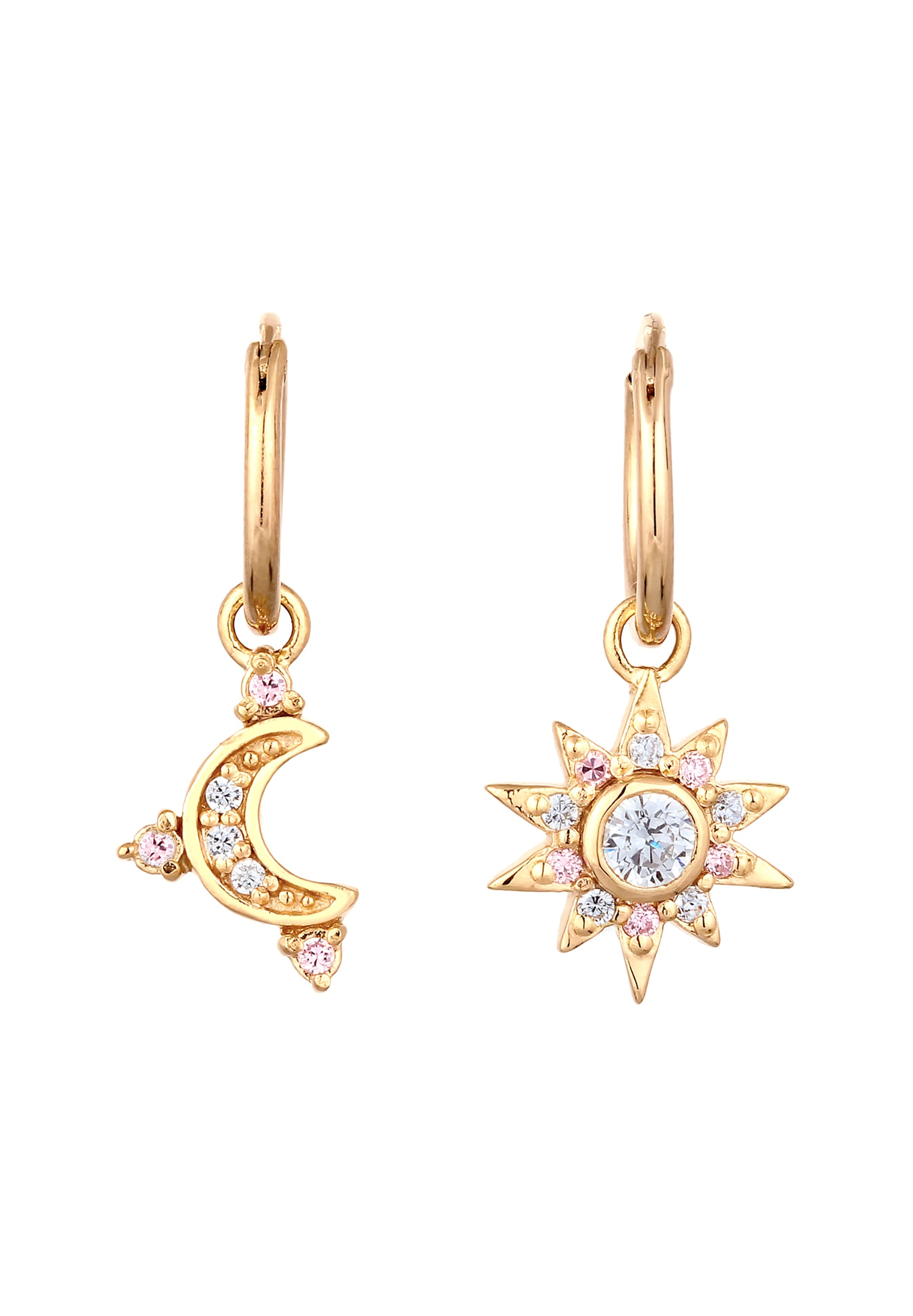 Elli Paar Creolen »Ohrringe Creole Mond Sonne Zirkonia Weiß Rosa 925 Sterling Silber«