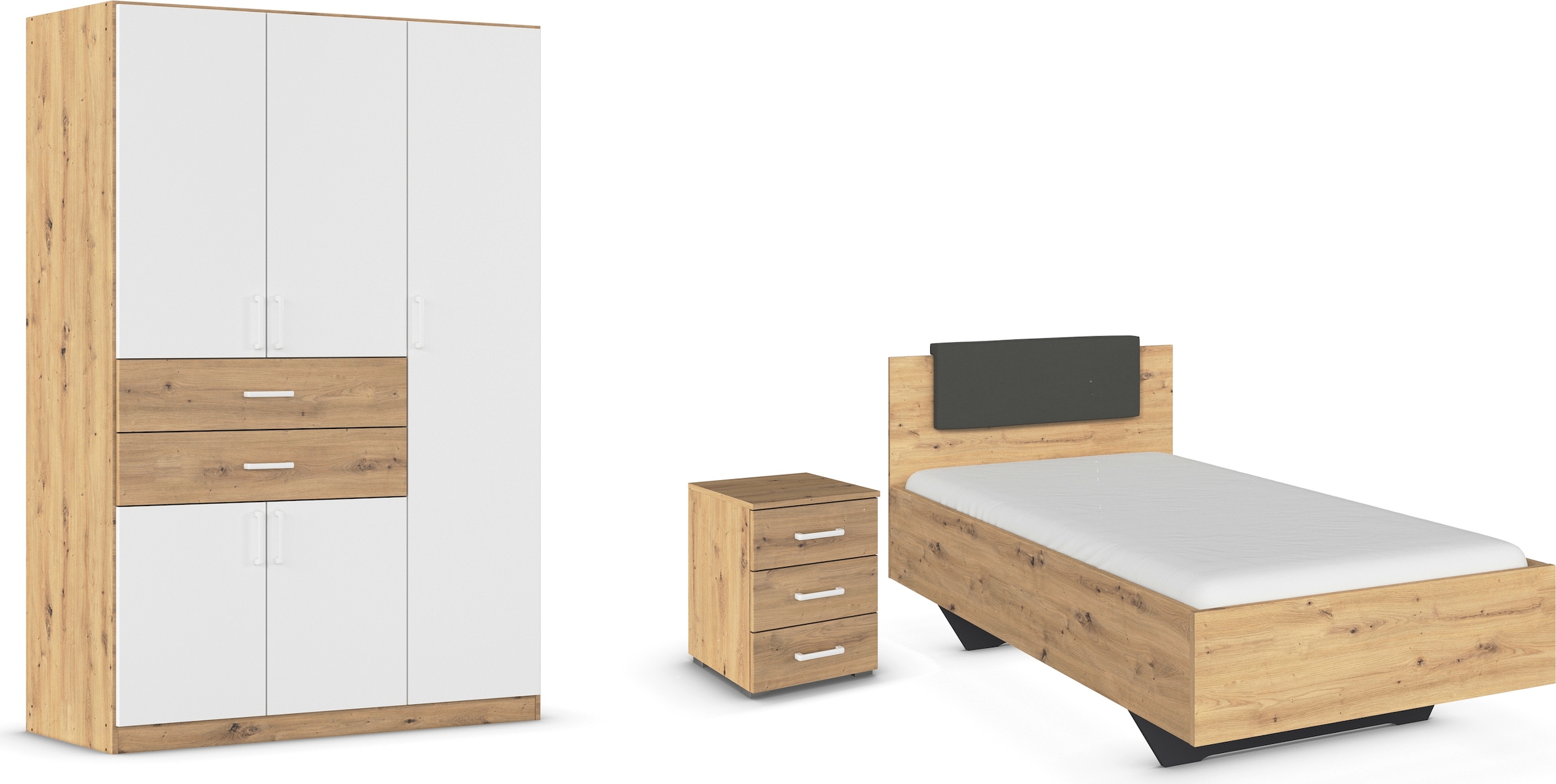 Rauch Schlafzimmer-Set »Komplettzimmer Komplettschlafzimmer Schlafzimmer-Set (3-St.) MAIKA« Set, 3 Stk. tlg. Schrank 3 Breiten, 2 Höhen, Bett 100...