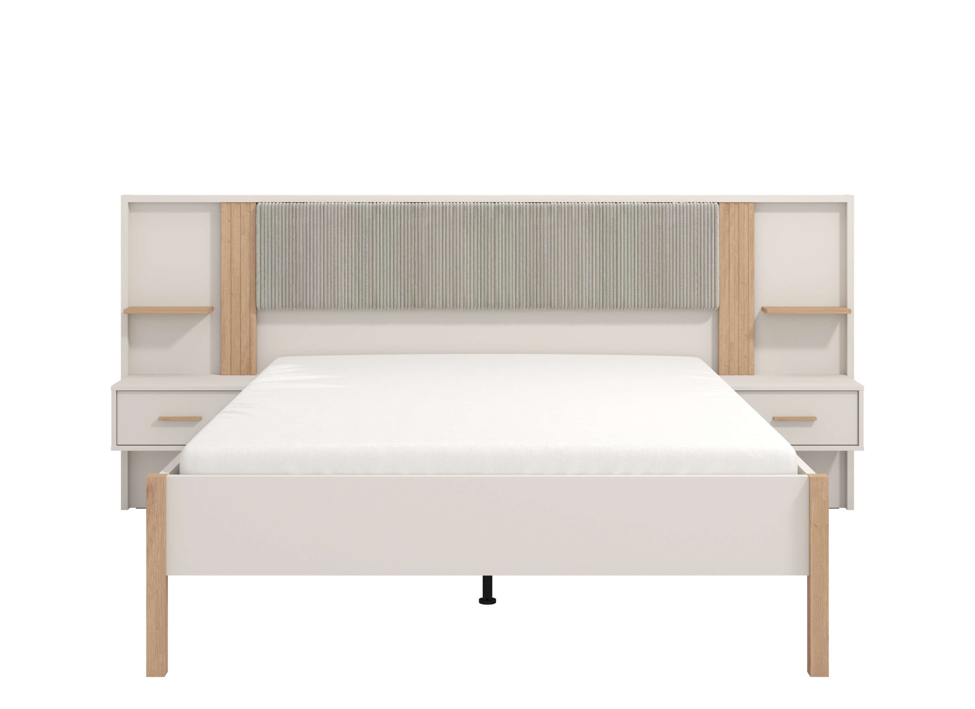 Home affaire Bett »Belfort Bettanlage, mit gepolstertem Kopfteil, weicher Cordstoff«, (Set, 3 tlg., Bett und 2 Wandpaneele mit Nachtkommoden), Liegefläche 160x200cm, FSC®-zertifizierter Holzwerkstoff