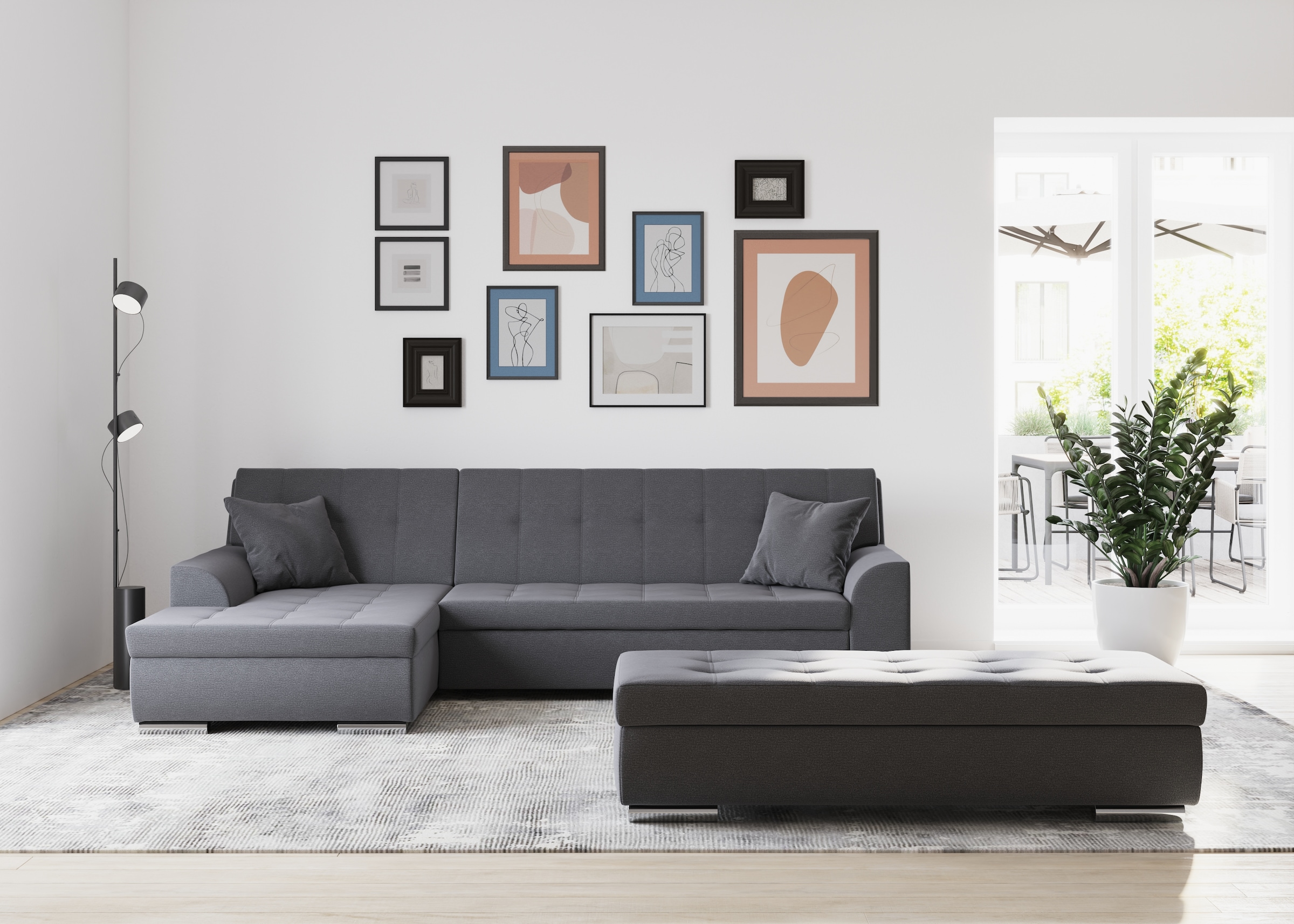 DOMO collection Ecksofa »Treviso viele Bezüge, auch in Cord, L-Form, B/T/H: 267/80/83 cm« wahlw. mit Bettfunktion, inkl. Zierkissen, Unser Dauertiefpreis