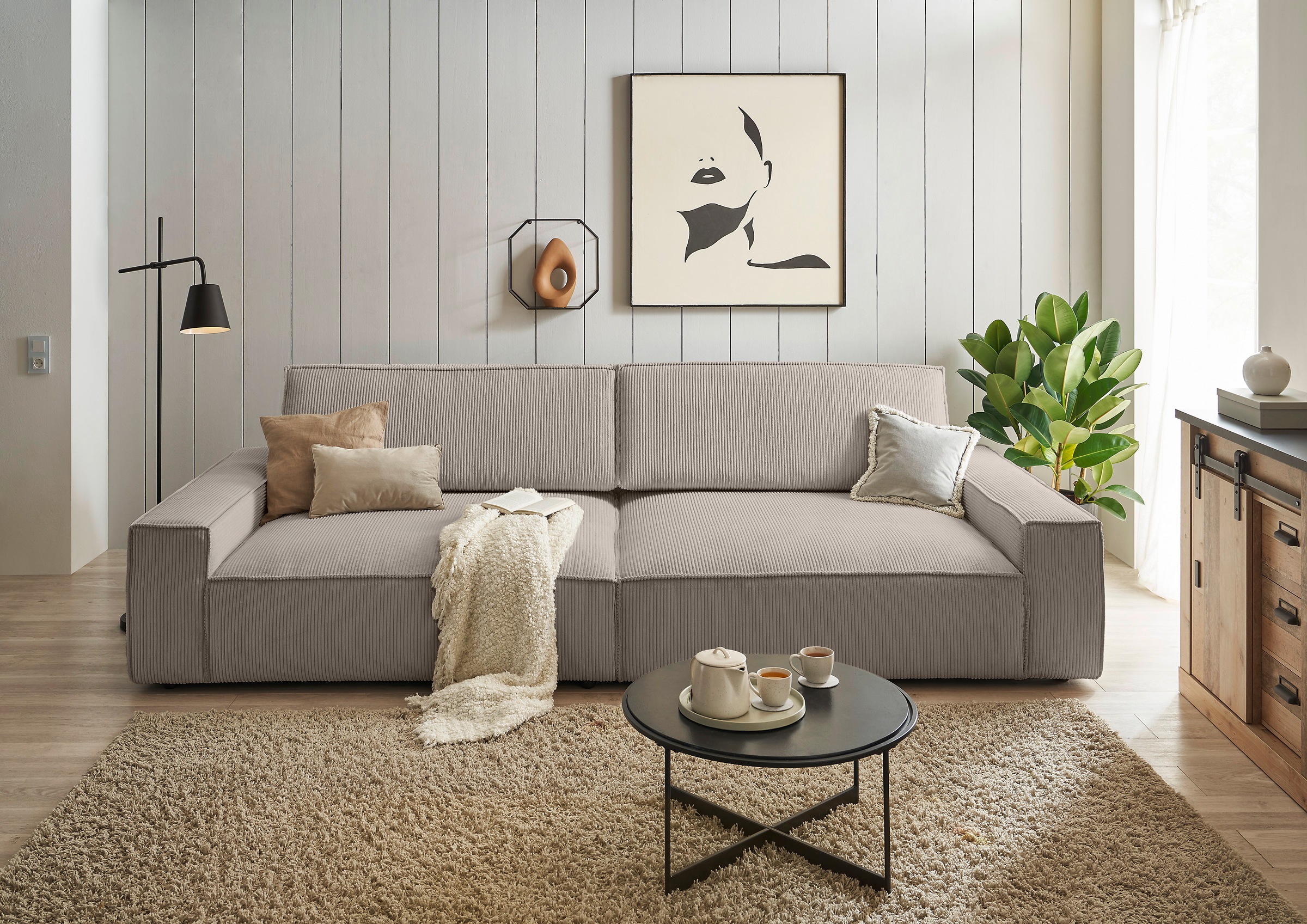 Home affaire Big-Sofa »NEU: SHERWOOD XXL, Big-Sofa (316cm), extra tiefe Sitzfläche 95 cm«, bequemer Sitzkomfort, Cord u. Leinenoptik, Kedernaht