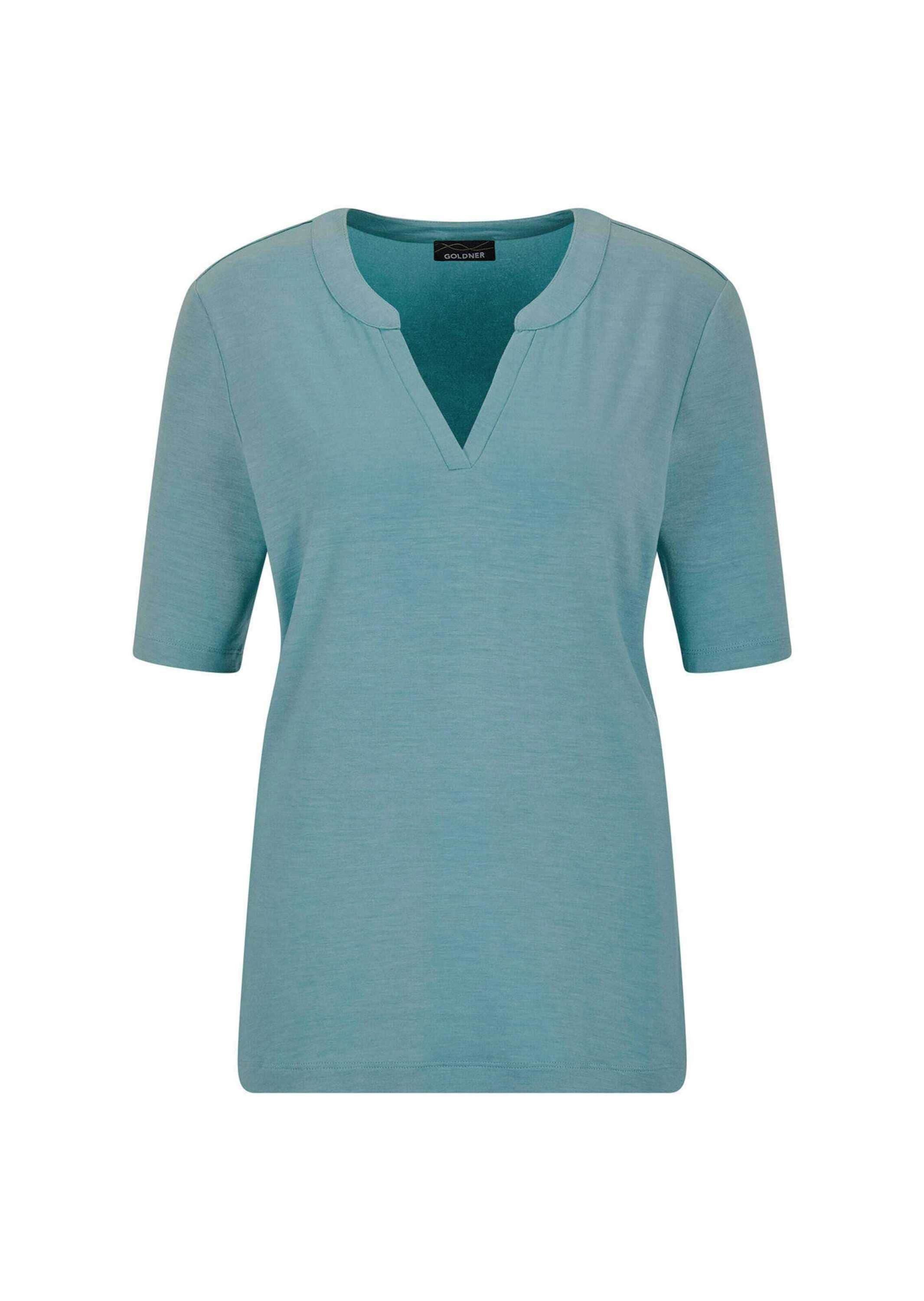 GOLDNER Kurzarmshirt »Kurzgröße Jerseyshirt mit Blende« stretchbequemer Viskosejersey