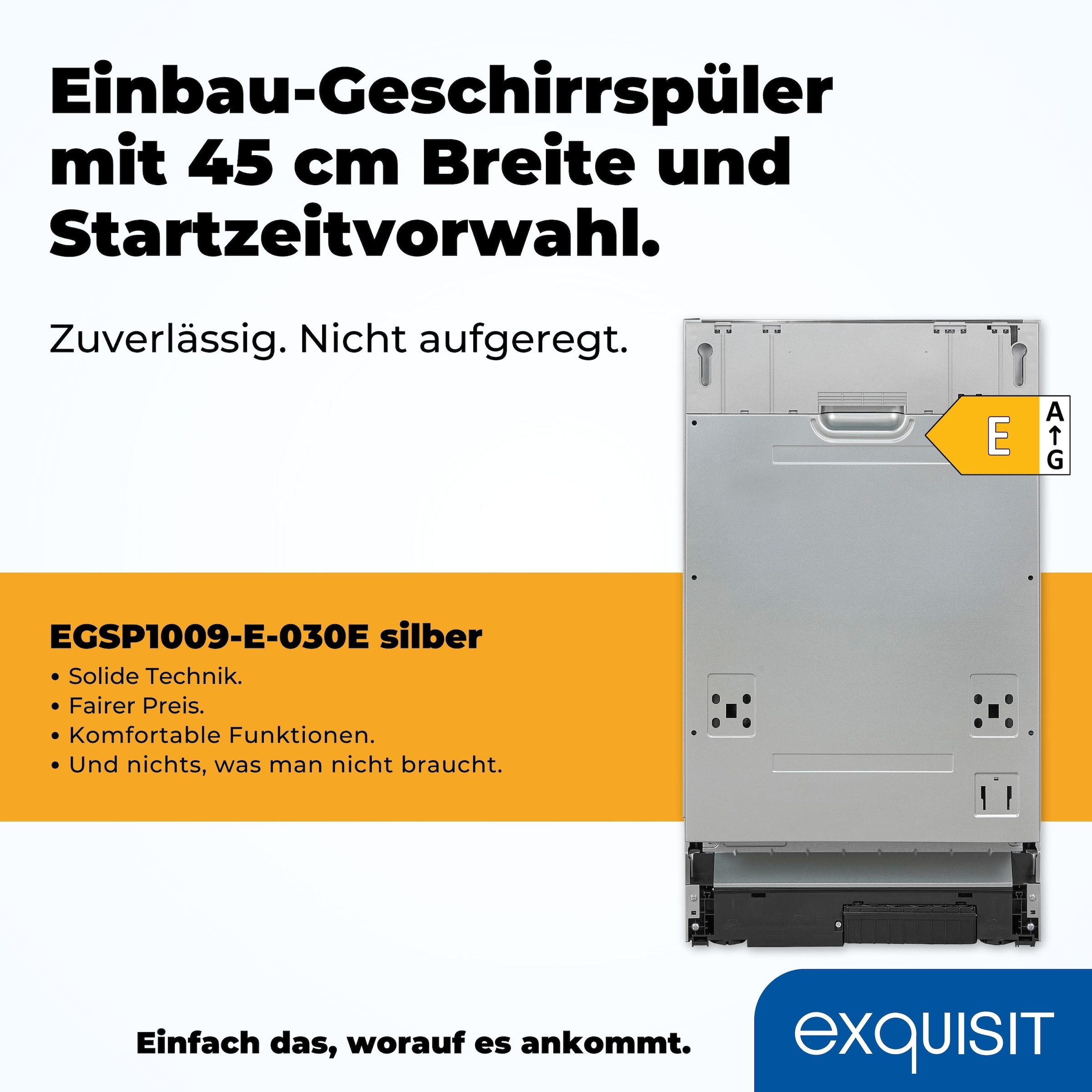 exquisit vollintegrierbarer Geschirrspüler »EGSP1009-E-030E silber«, 9 Maßgedecke, 45 cm breit
