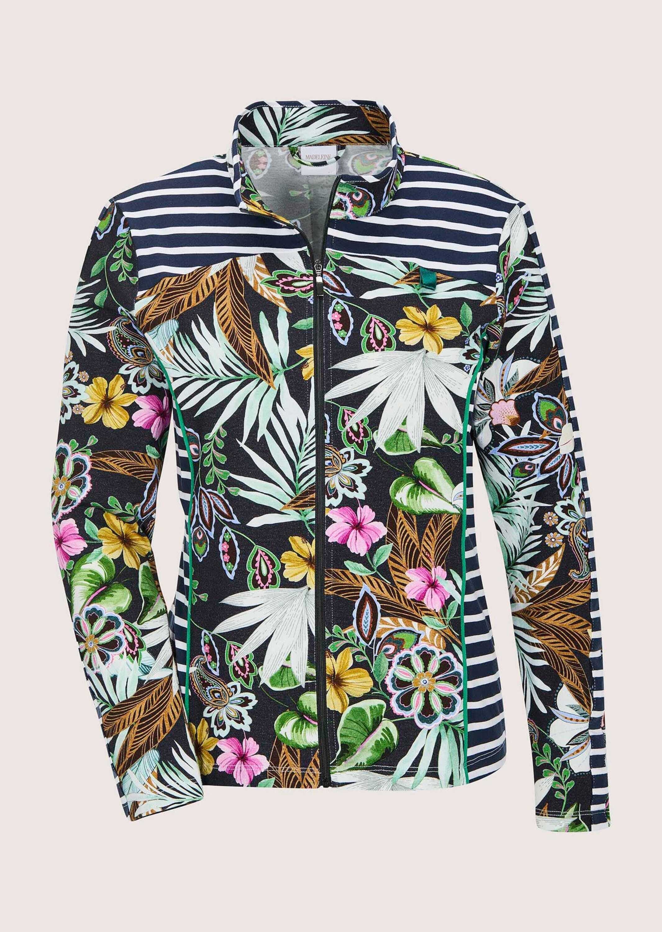 MADELEINE Langarmshirt »Shirtjacke Florale Baumwoll-Jacke mit Streifen, Langarm« Reißverschluss