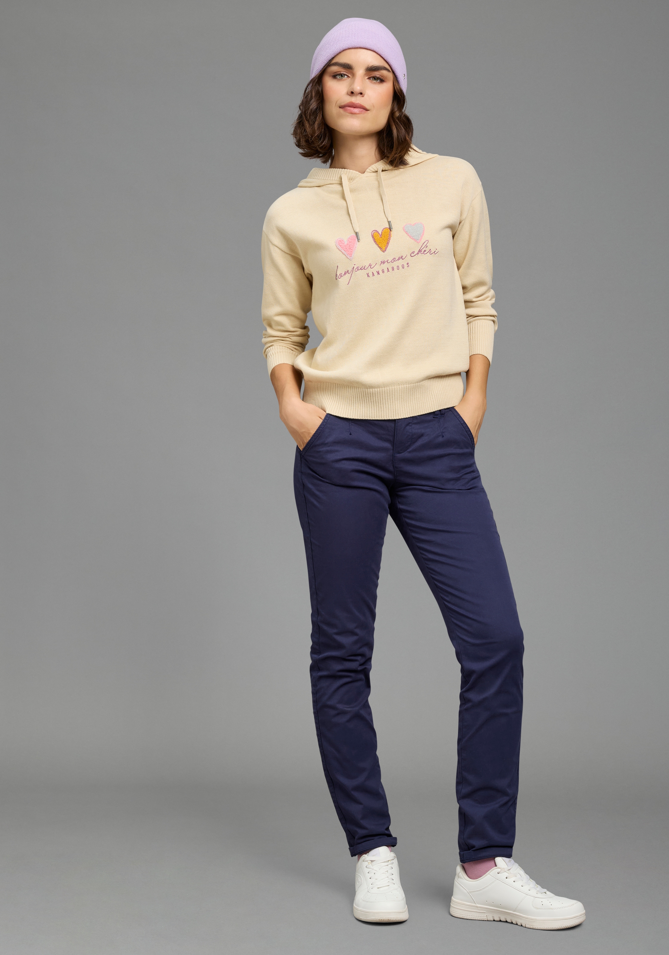 KangaROOS Kapuzenpullover mit Kordelzug, Langarm, in unifarbener Strickqualität