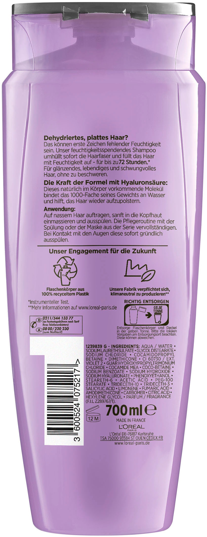 L'ORÉAL PARIS Haarshampoo »Feuchtigkeit spendendes Shampoo«, (Packung, 6 tlg.), mit Hyaluron