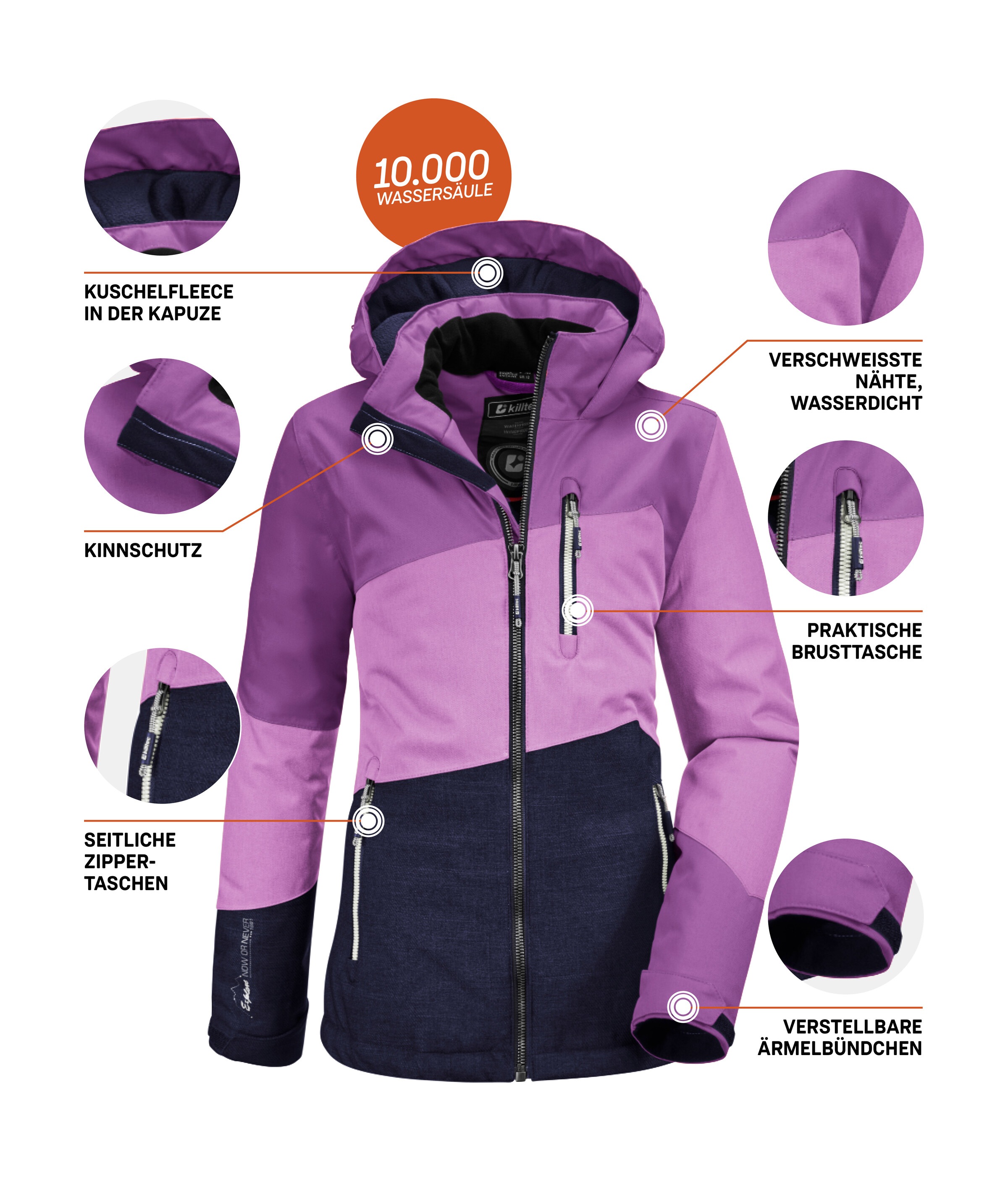 Killtec Outdoorjacke »Lynge GRLS JCKT B«, Wasserdichte Winterjacke mit Kapuze, Fleece, verstellbaren Ärmeln