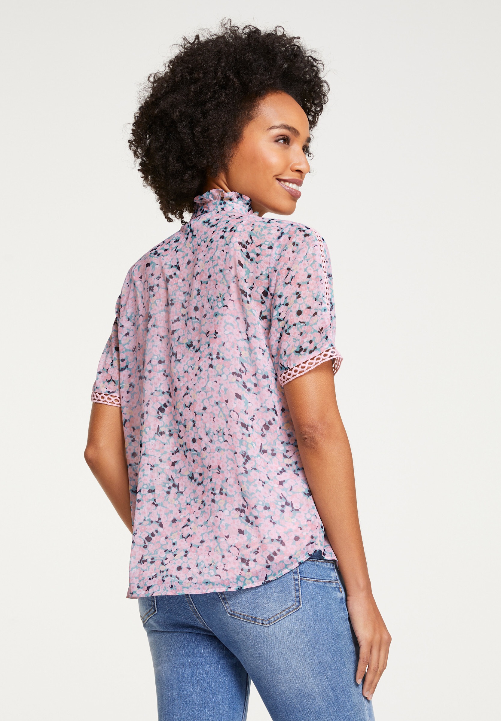 heine Rüschenbluse »Druckbluse Kurzarm-Bluse mit Rüschen-Verzierung«