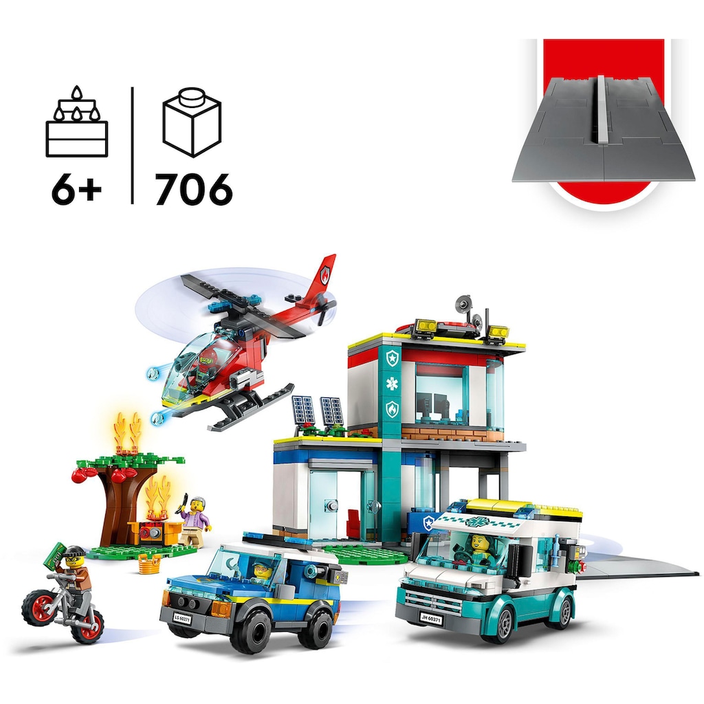 LEGO® Konstruktionsspielsteine »Hauptquartier der Rettungsfahrzeuge (60371), LEGO® City«, (706 St.)