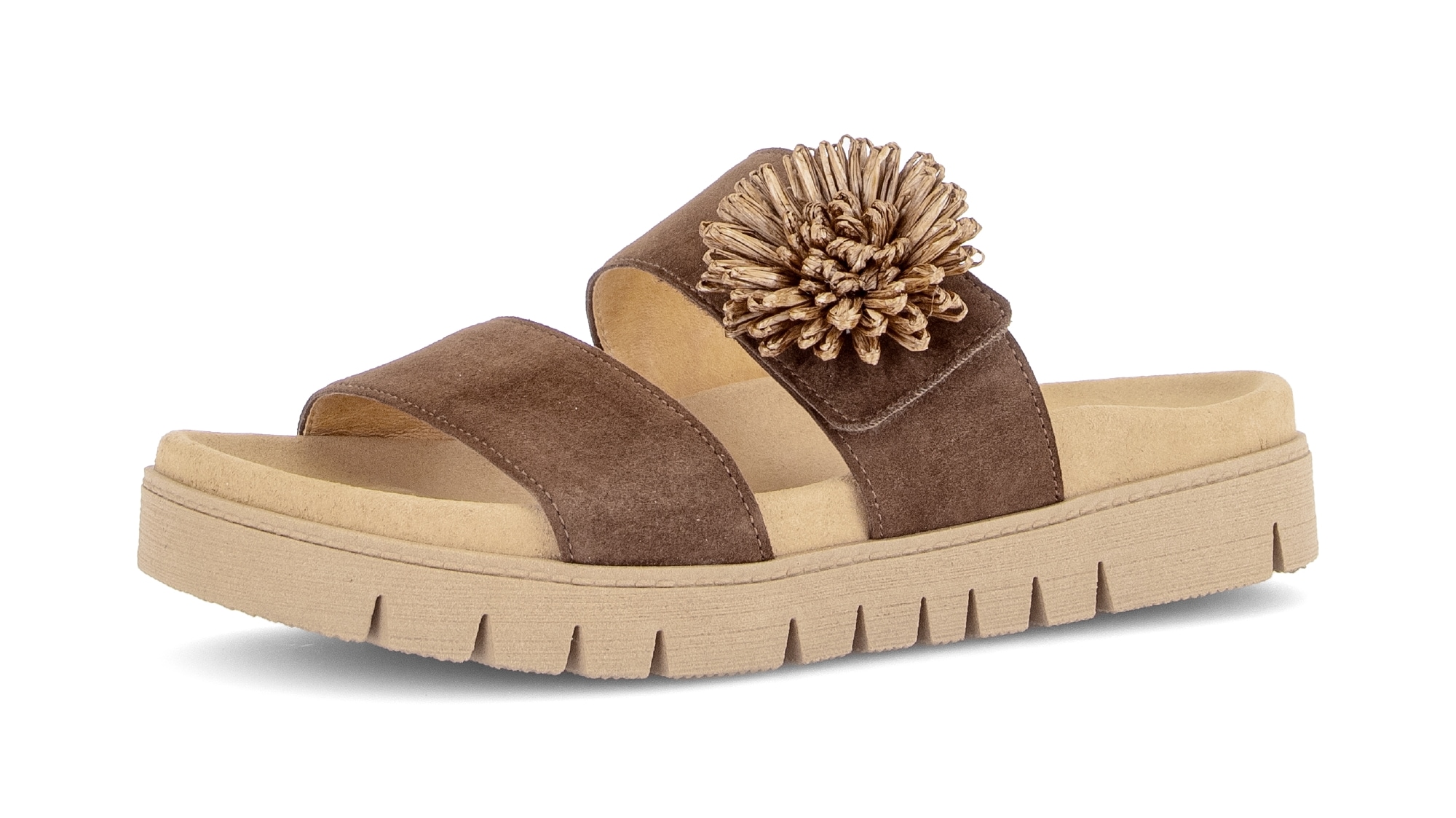 Gabor Pantolette  Plateau, Sommerschuh, Schlupfschuh mit Bast-Zierblüte