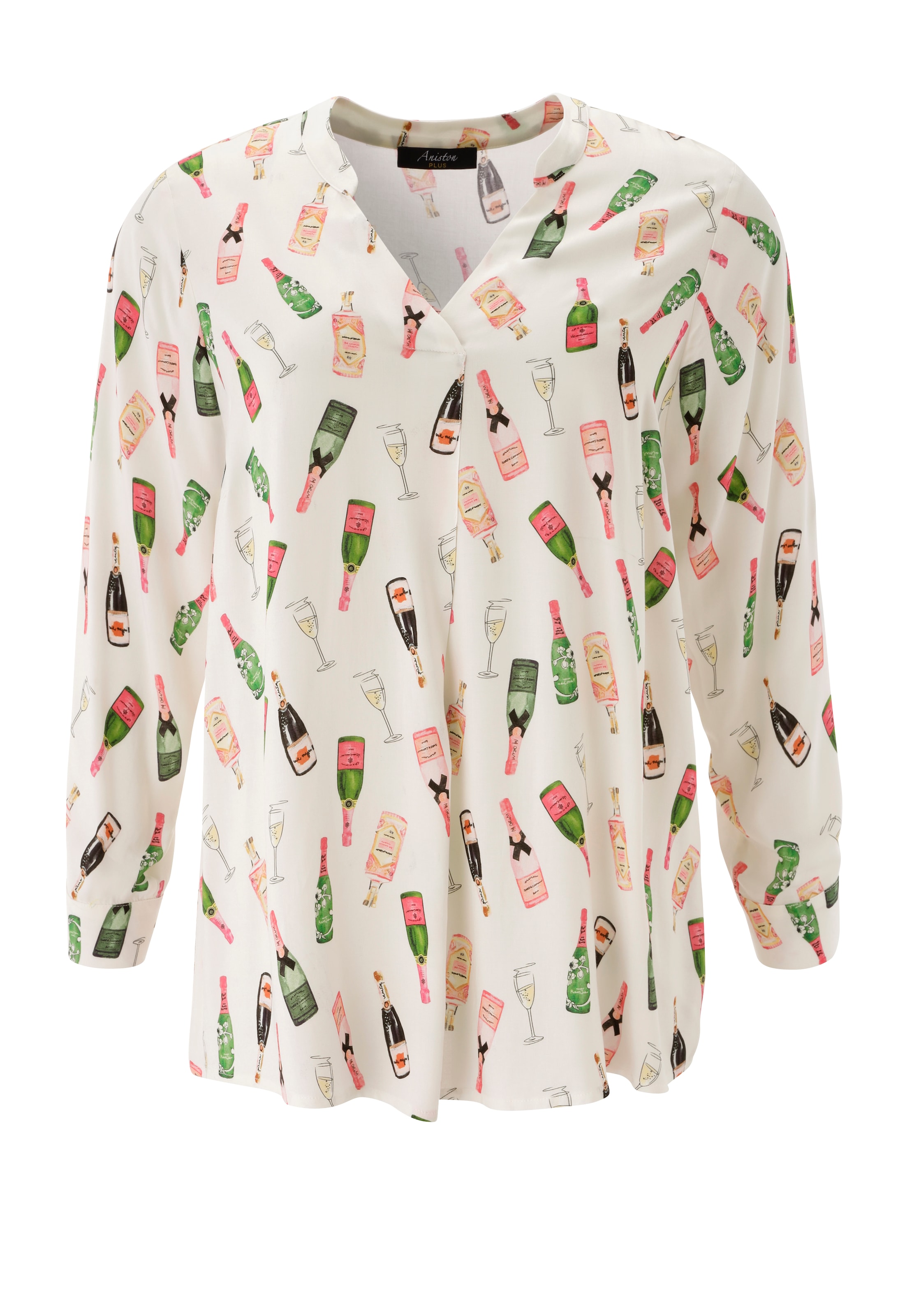 Aniston PLUS Schlupfbluse mit Sektfläschchen bedruckt