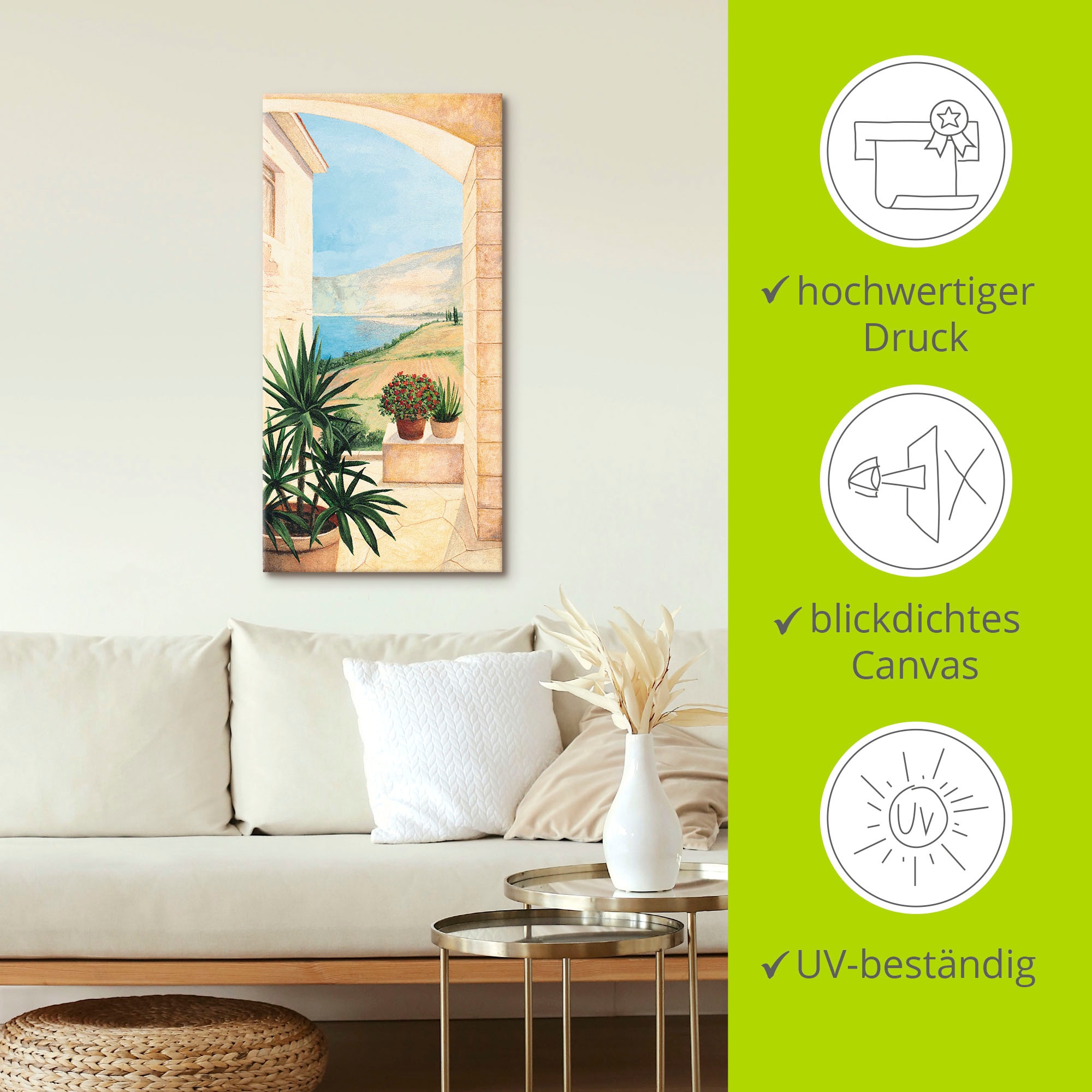 Artland Leinwandbild »Blick auf Toskanalandschaft« Fensterblick 1 Stk. tlg. auf Holzrahmen gespannt