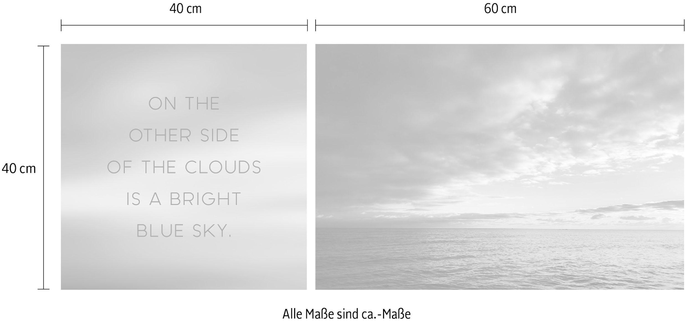 queence Leinwandbild »Blue Sky«, Himmel-Himmelsbilder-Kunst-Modern-Spa-Spa Bilder-Sprüche-Sprüche & Texte-Schriftzug-Schriftzüge-Wolken-Meer-Meer Bilder, (Set), Premium-Leinwandstoff, Handarbeit aus Deutschland, Spruch, 2er Set