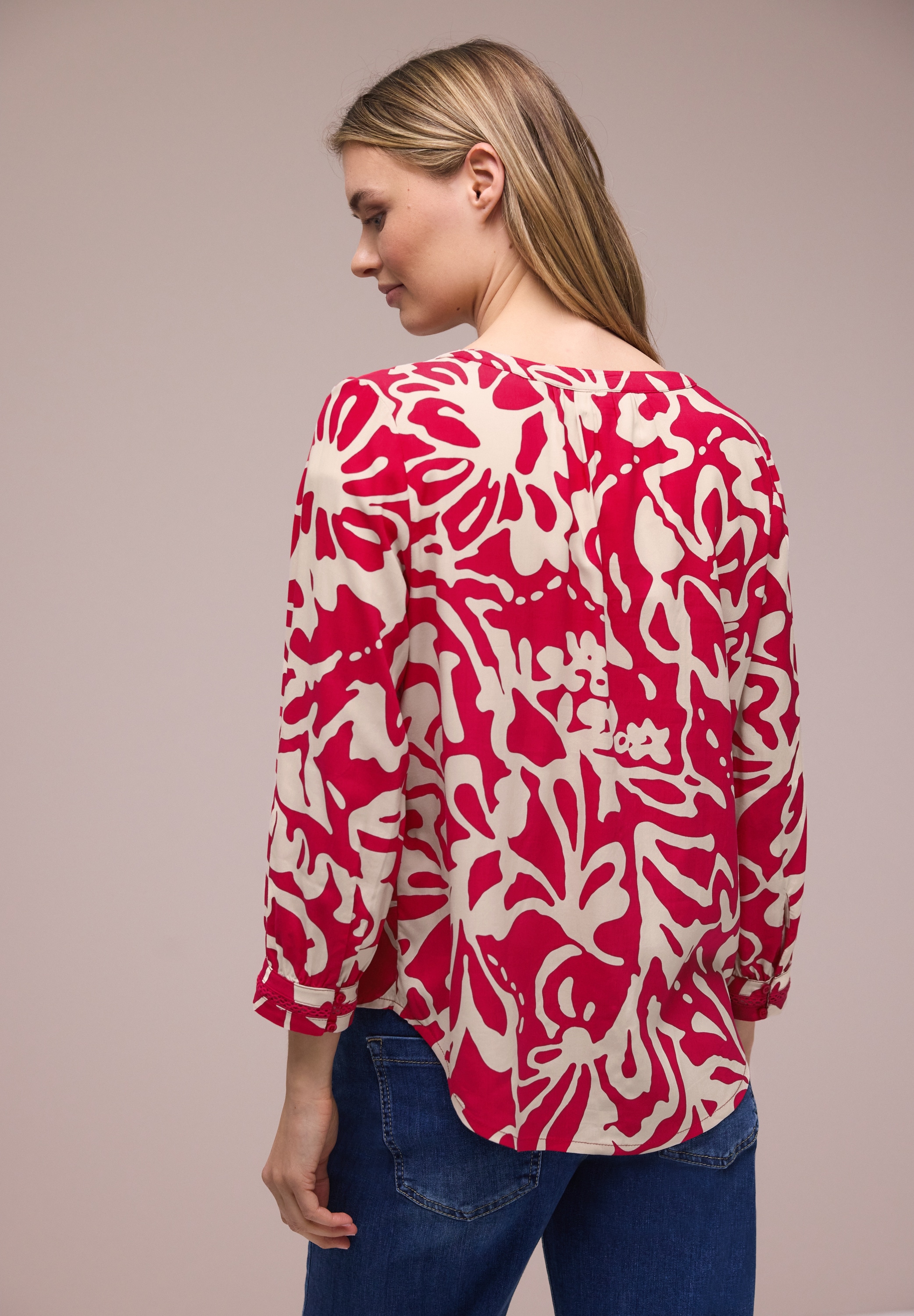 STREET ONE Druckbluse 3/4-Arm-Bluse mit floralem Muster und Tape-Details