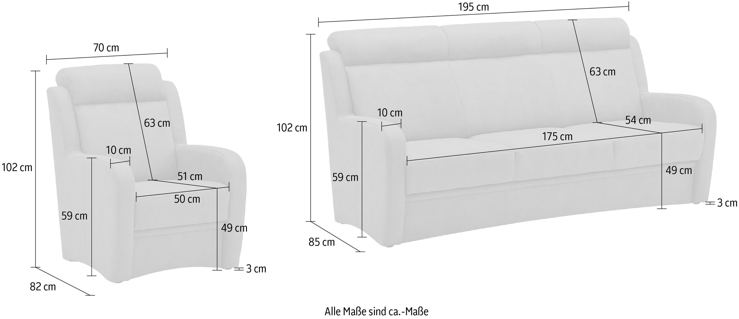 VILLA BECK 49 Kopfteilverstellung, bei Sessel, Set »Varese«, 2x Polstergarnitur OTTO 3-Sitzer (3 und Sitzhöhe tlg.), aus in