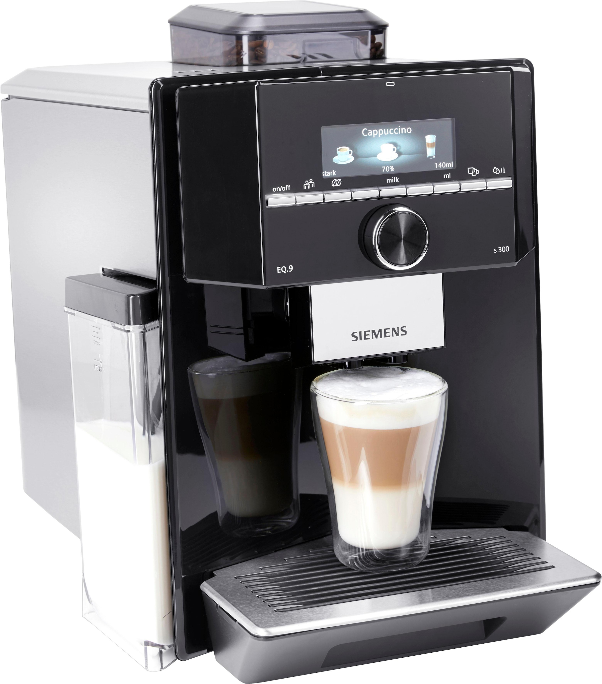 SIEMENS Kaffeevollautomat »EQ.9 s300 autom. Profile 6 extra TI923509DE, bis OTTO schwarz/Edelstahl«, Milchsystem-Reinigung, zu bei leise