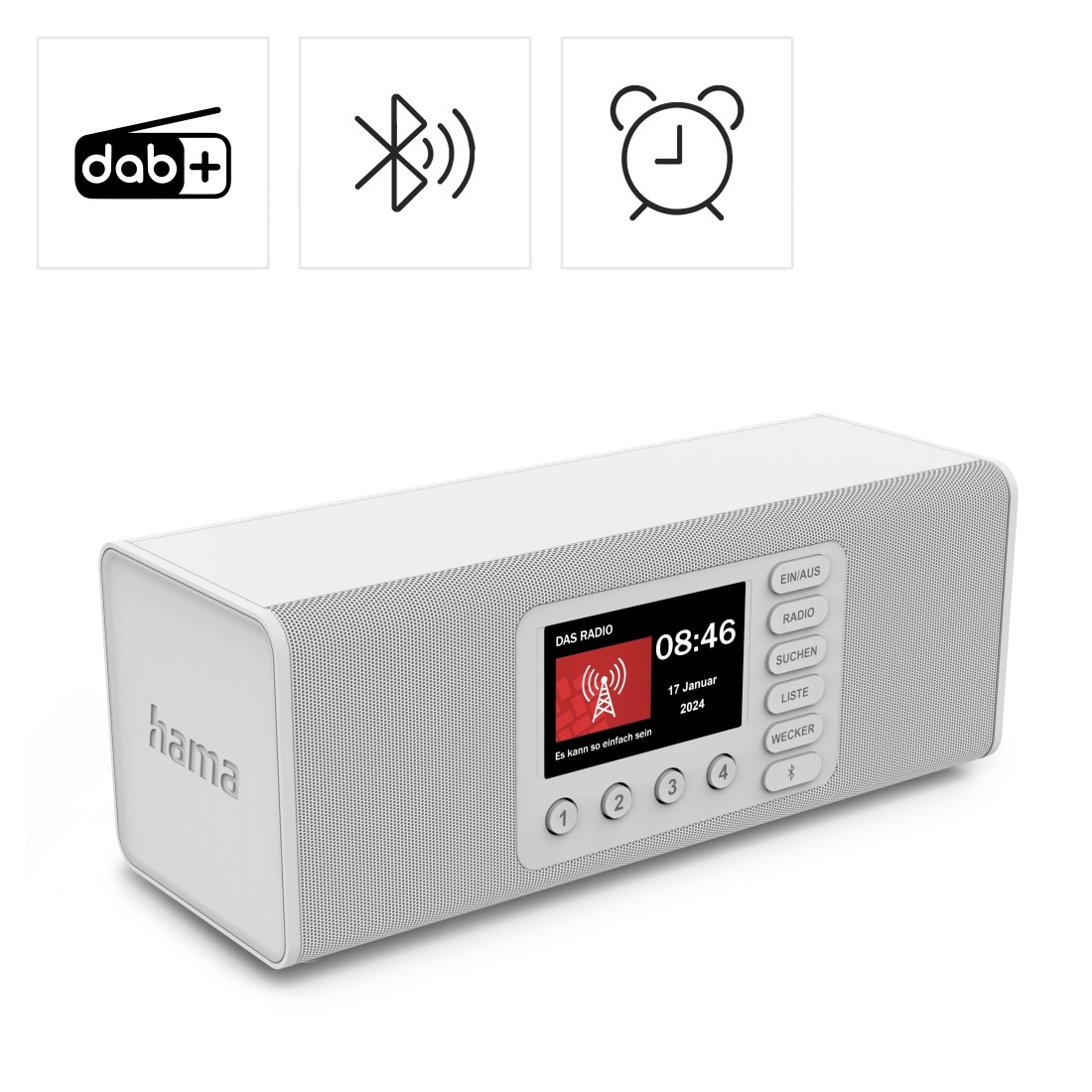 Hama Digitalradio (DAB+) »Digitalradio mit DAB DAB+ FM Bluetooth und Wecker« ( Digitalradio (DAB+) 10 W) 4,3 Zoll TFT-Farbdisplay, große Tasten, Direktwahltasten