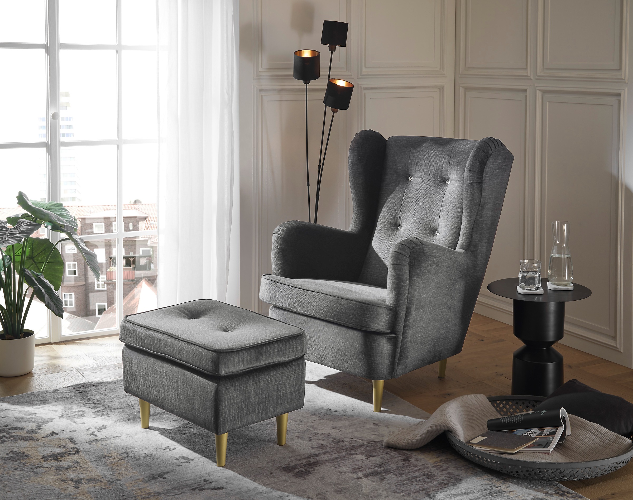 ED EXCITING DESIGN Hocker »Tom«, mit Strasssteinen und goldenen Füßen