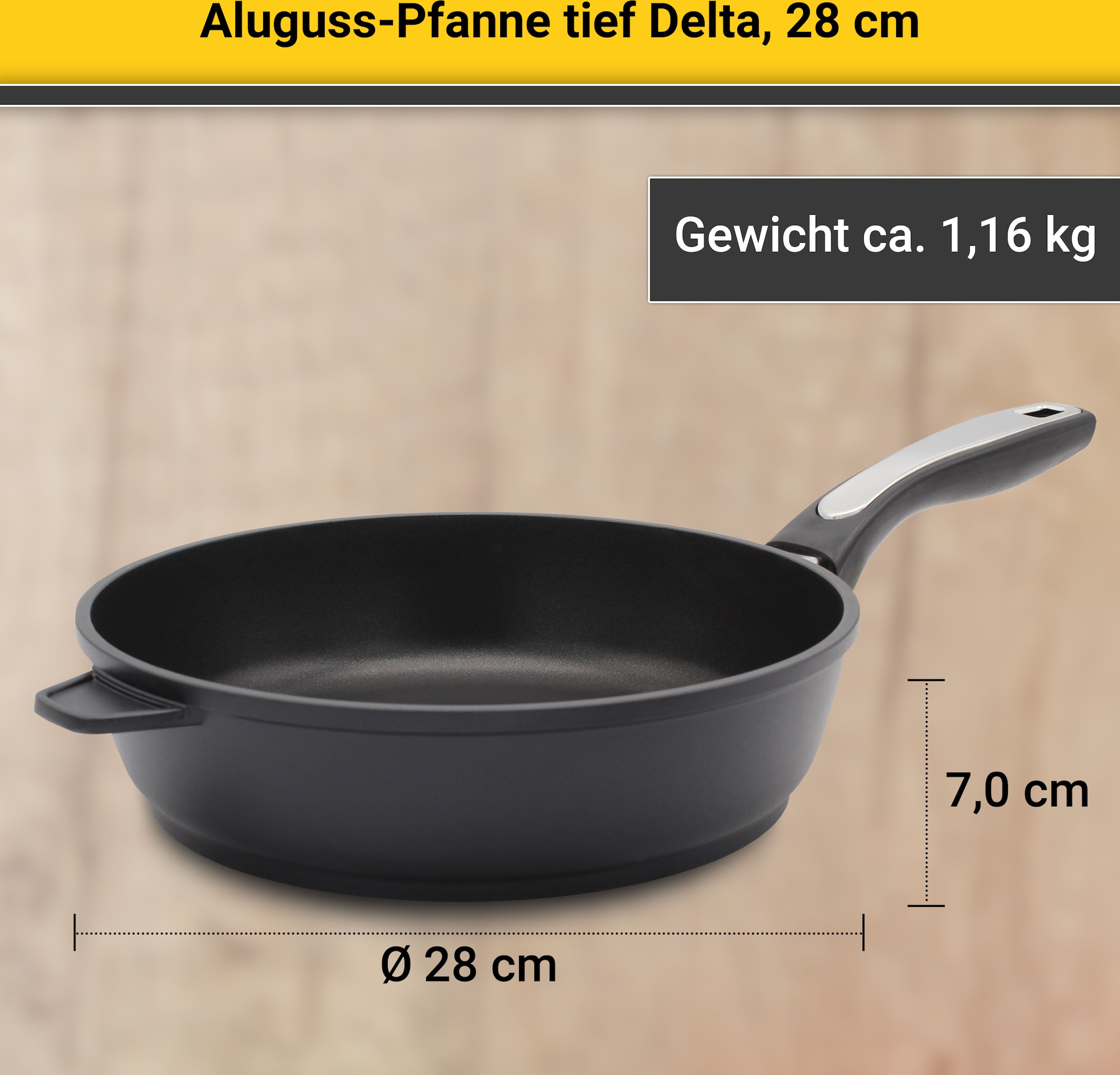 Krüger Bratpfanne »Aluguss Pfanne tief DELTA«, Aluminiumguss, (1 tlg.), für Induktions-Kochfelder geeignet, tiefe Ausführung