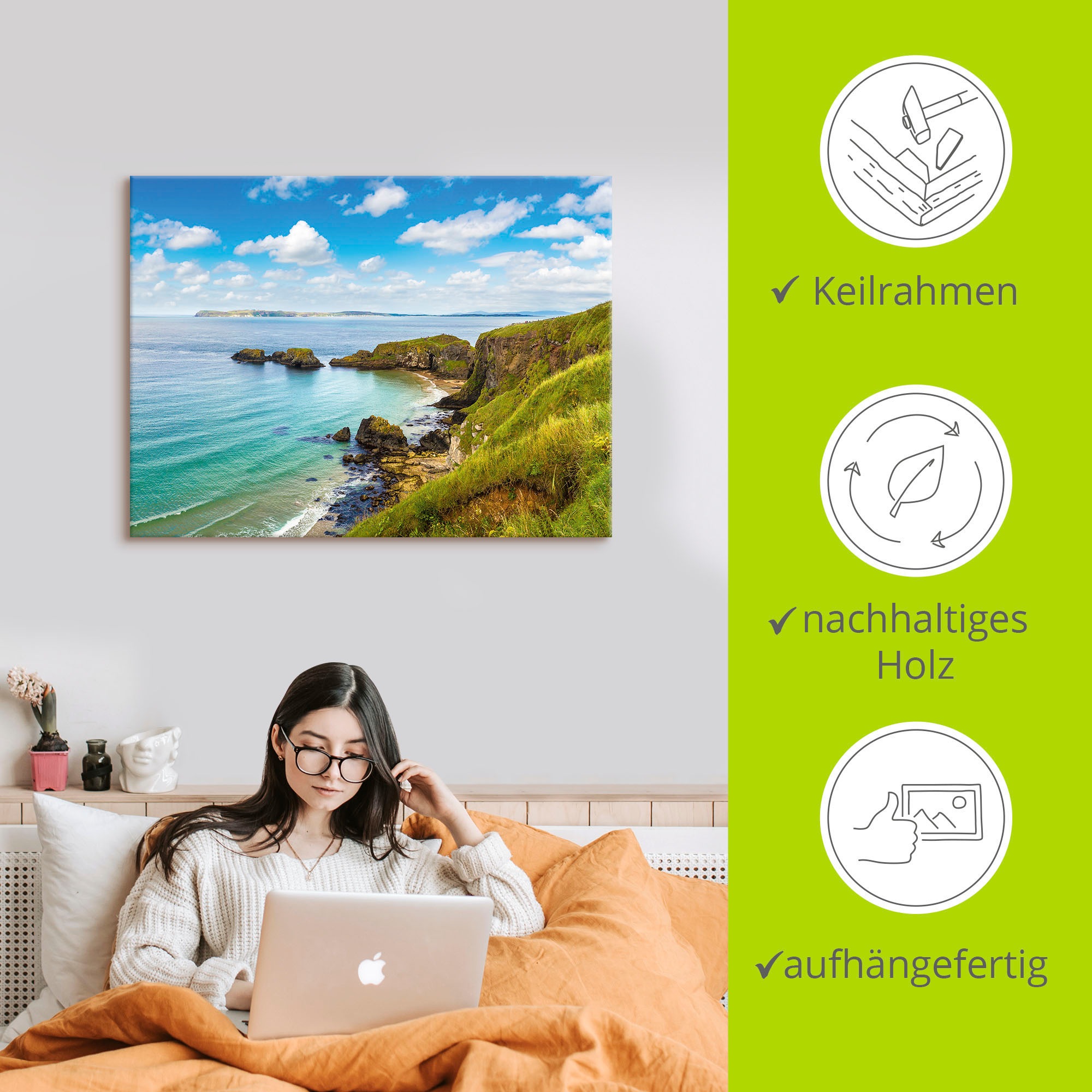 Artland Wandbild »Küstenweg in Carrick-a-Rede«, Gewässer, (1 St.), als Leinwandbild, Poster in verschied. Größen