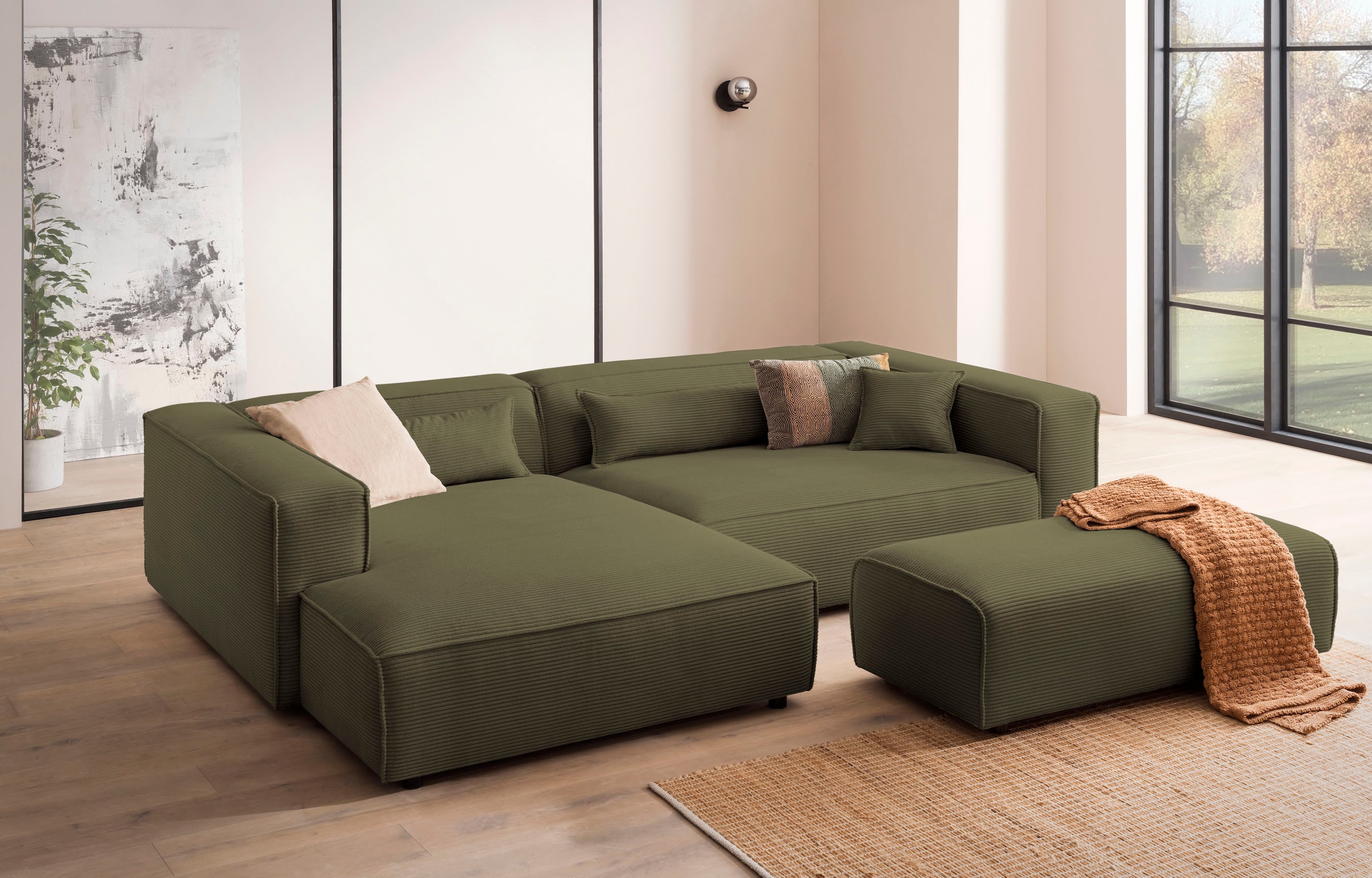 LeGer Home by Lena Gercke Polsterecke »PIARA XXL, L-Form, incl. Hocker«, stellbar zum Schlafsofa (Krokodilverbinder), in Cord und Flachgewebe