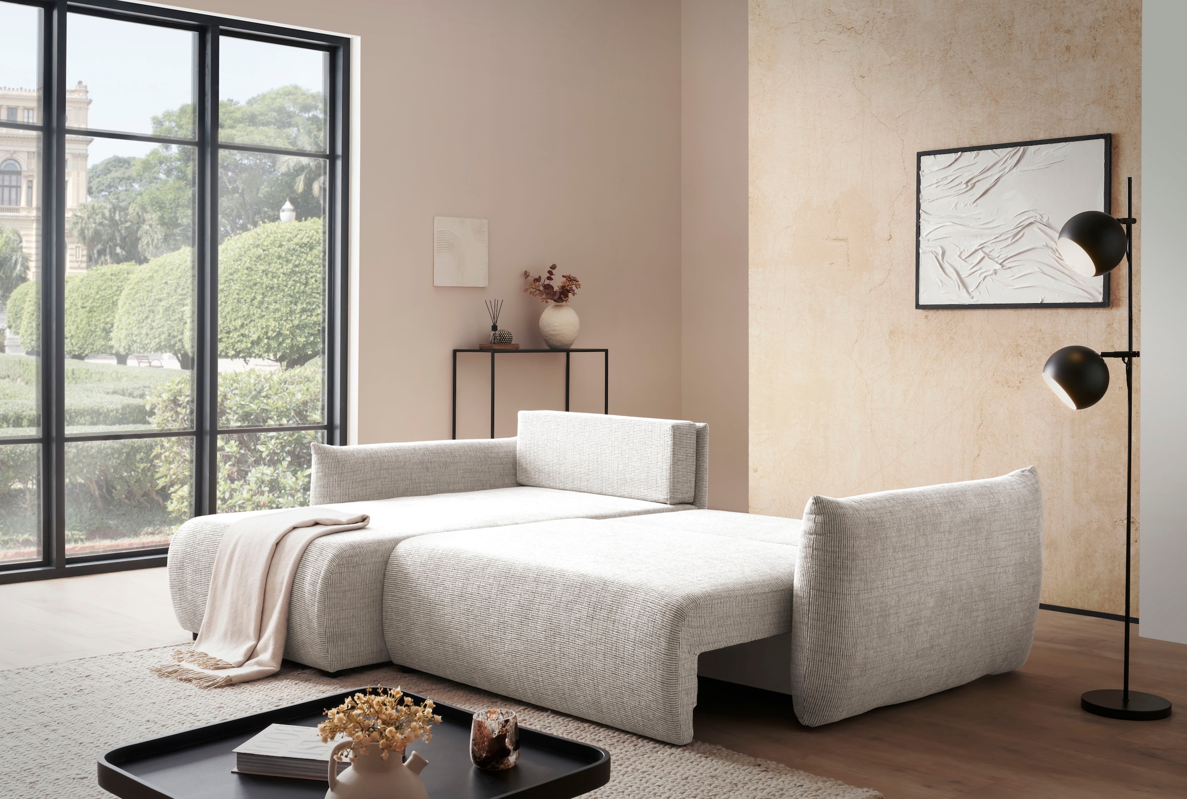 INOSIGN Ecksofa »MAVAS Schlafsofa mit Bettkasten, L-Form,«, ca.257/127cm (Liegefläche 212/145 cm), Cord, Chenille, Struktur
