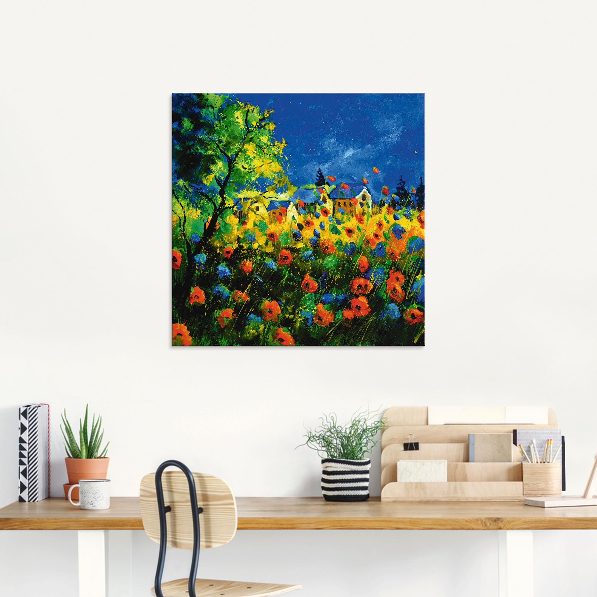 Artland Glasbild »Blaue und rote Mohnblumen«, Blumen, (1 St.), in verschiedenen Größen