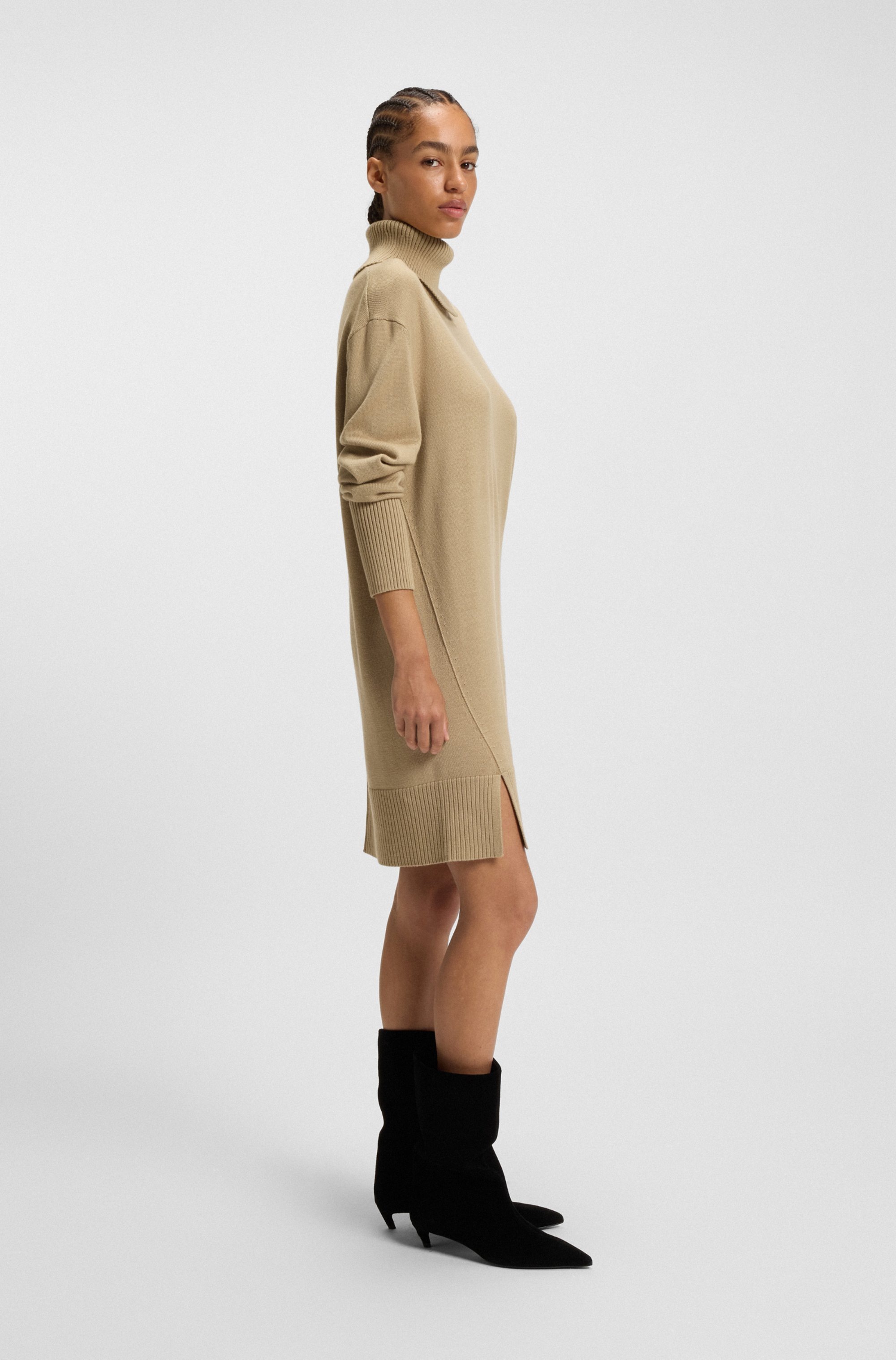 BOSS ORANGE Strickkleid »Feringatessa Premium Damenmode«, Relaxed Fit, mit Schlitzdetails, Turtle Neck