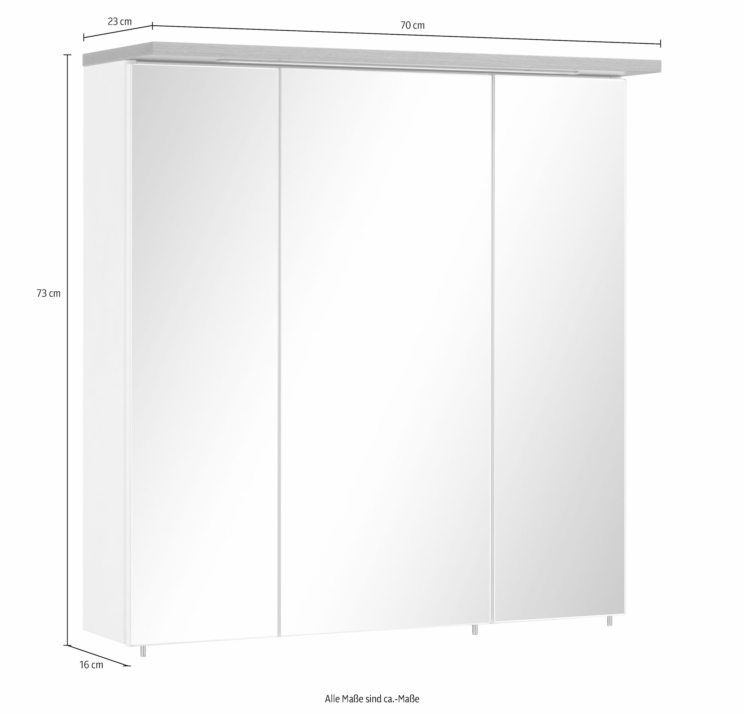 Schildmeyer Spiegelschrank »Profil«, Breite 70 cm, 3-türig, LED-Beleuchtung, Schalter-/Steckdosenbox