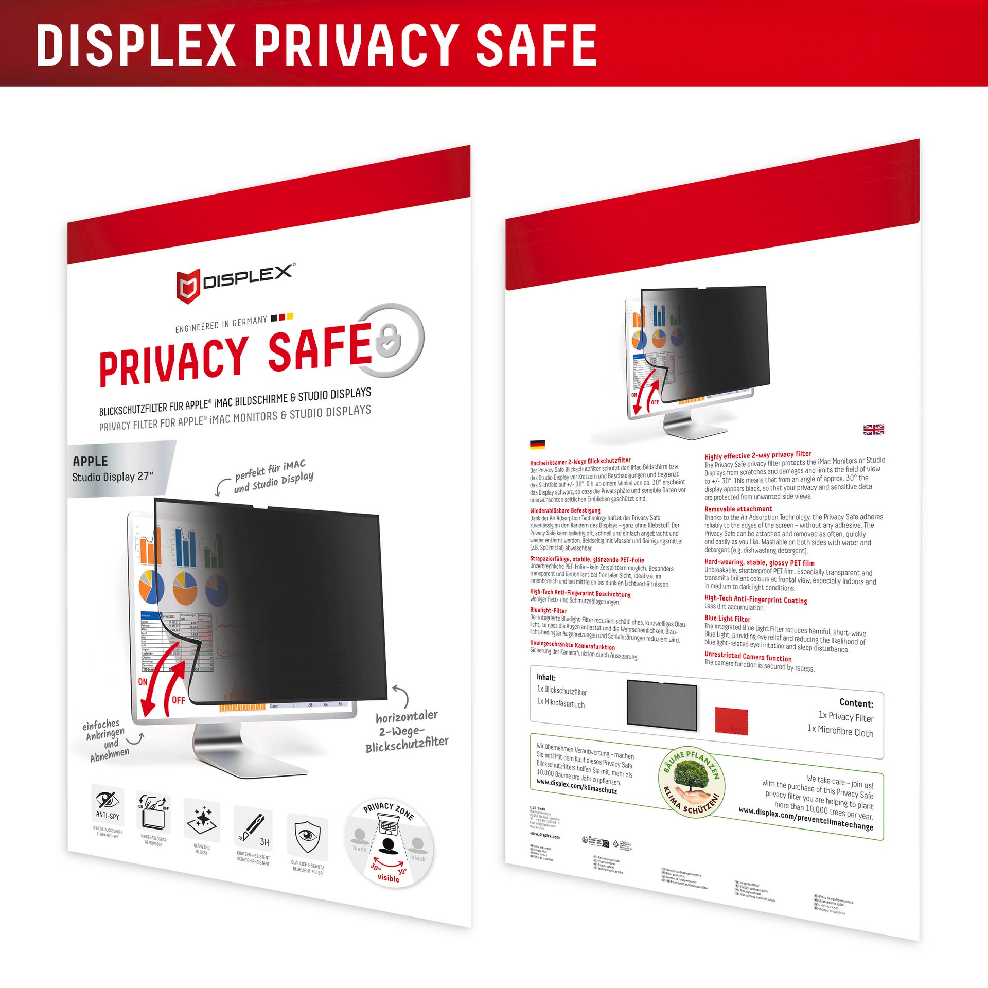 Displex Displayschutzfolie »Privacy Safe Blickschutzfilter«, für Apple Studio Display 27, Blickschutzfolie, Schutzfolie, Bildschirmschutz, kratz- & stoßfest