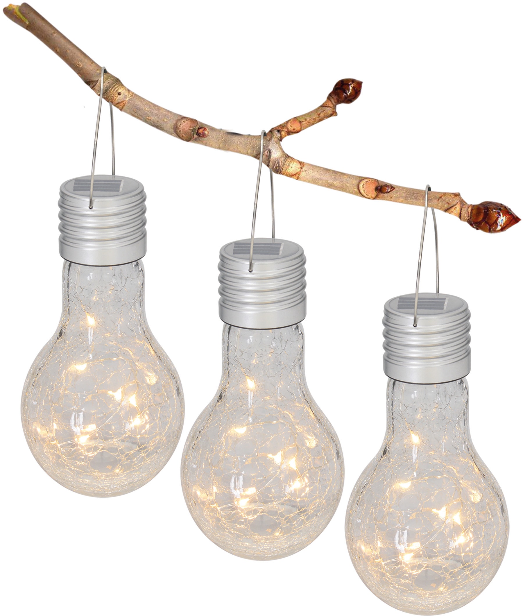 näve LED Gartenleuchte »Crackle Bulb«, 1 flammig-flammig, Material: Glas, Farbe: klar, Aufhängemöglichkeit, 3er Set