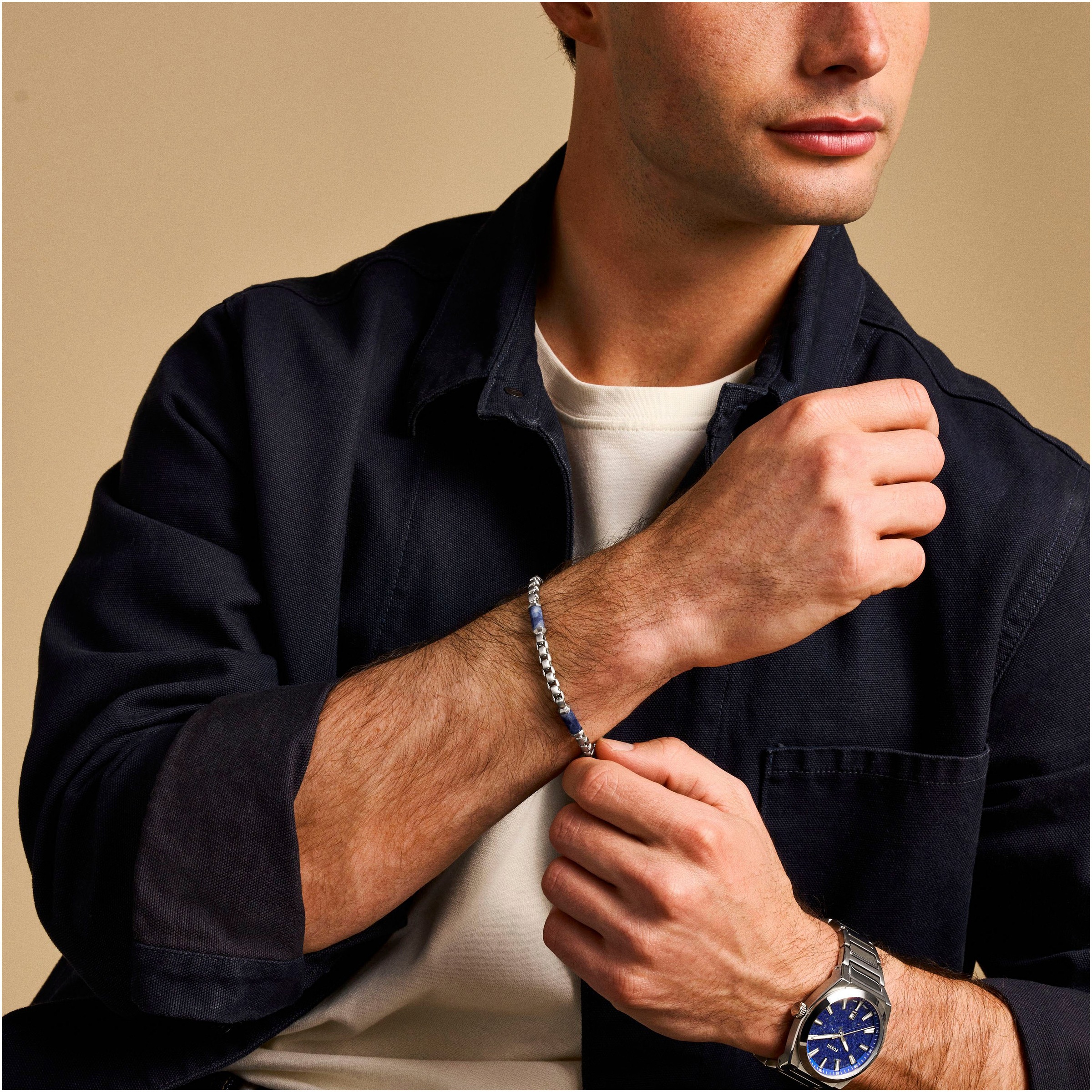 Fossil Armband »Schmuck Geschenk Edelstahl ALL STACKED UP, JF04604040, JF04725040«, mit Agat oder Sodalith