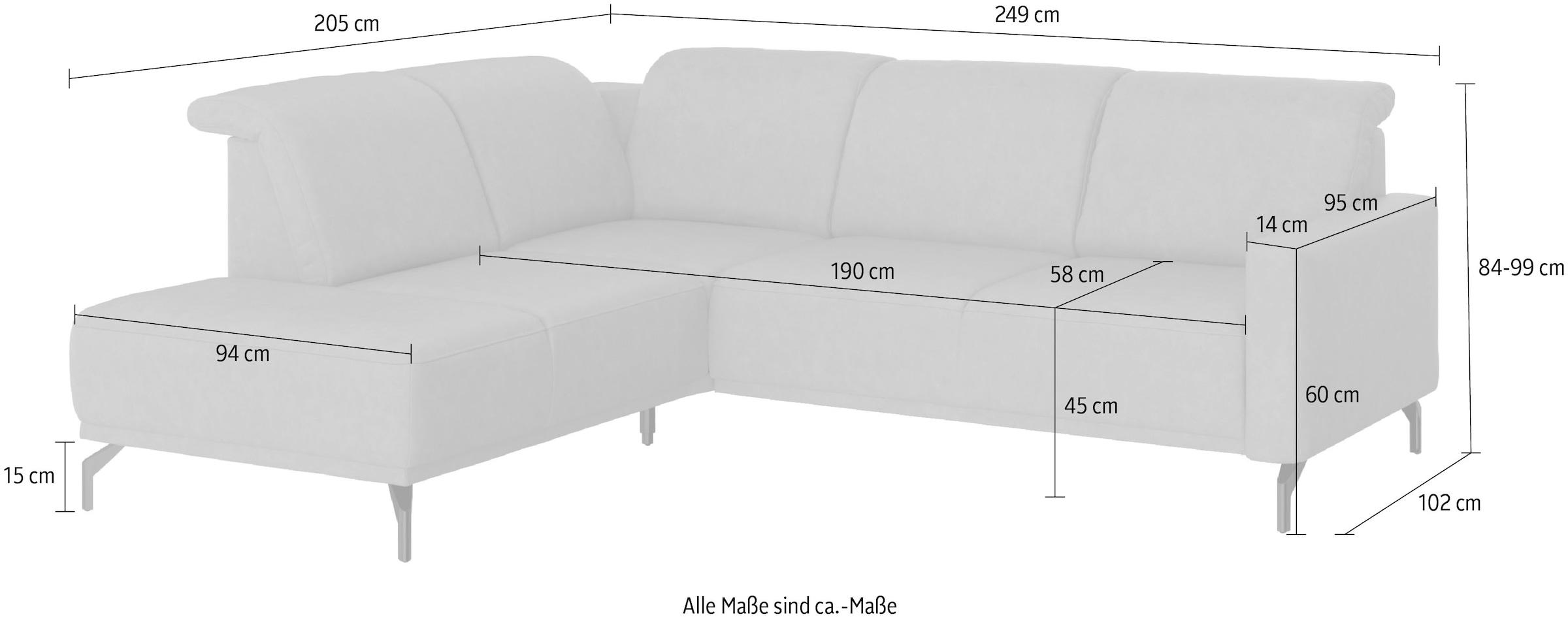 sit&more Ecksofa »Bailando L-Form« wahlweise mit Kopfteilverstellung und Vorziehsitz, motorisch