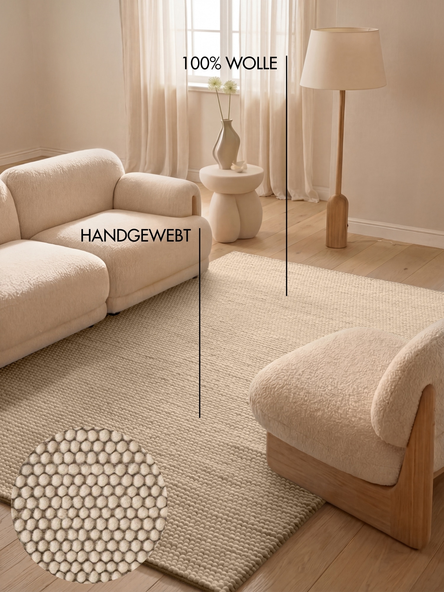 Ted Baker Wollteppich »Diana« rechteckig 16 mm Höhe Wolle, Natur, Handgemacht, Wohnzimmer, Esszimmer, Schlafzimmer, Skandi